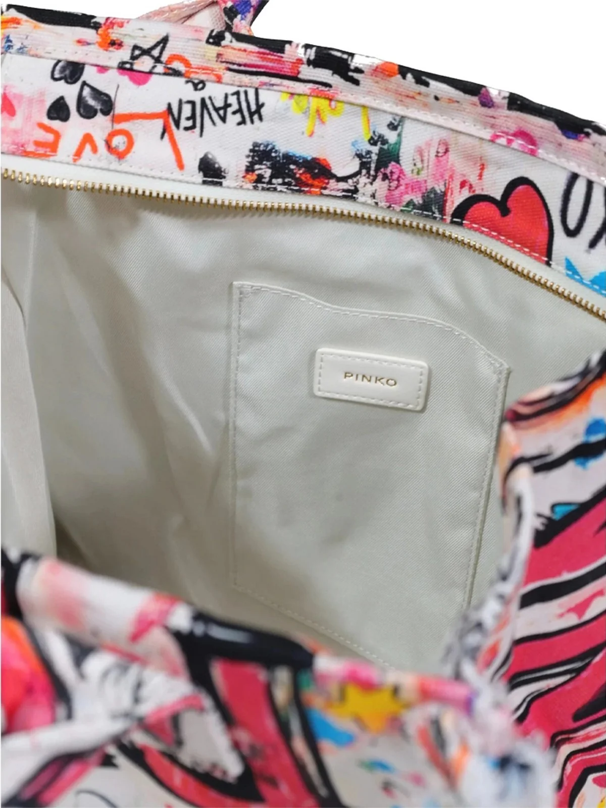 PINKO Borsa Donna BEACH SHOPPER CANVAS STAMPA GR 106673-A3B6 ZW0Q BIANCO/MULTICOLOR-ANTIQUE GOLD - Image 4