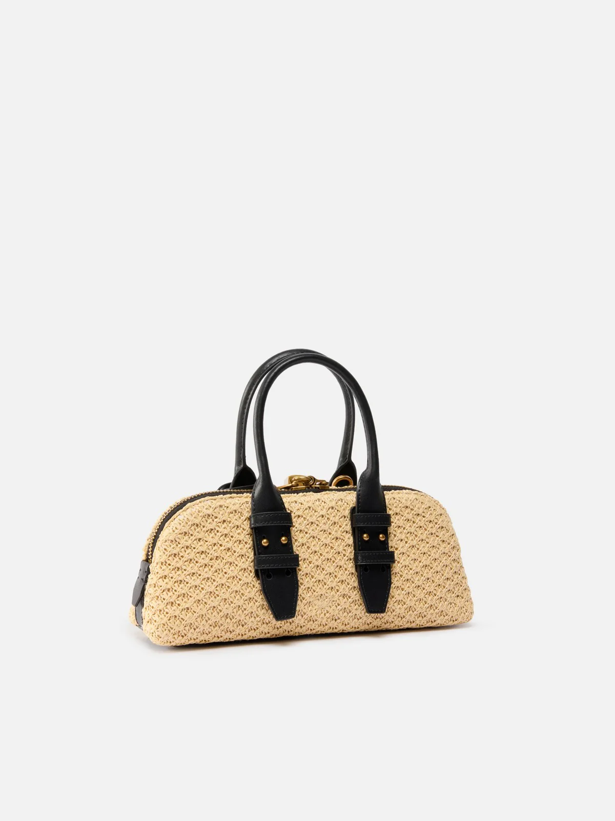 PINKO Borsa Donna BOWLING BAG HORIZONTAL RAFIA + 105334-A1RL C24Q RAFIA/NERO-ANTIQUE GOLD - Image 3