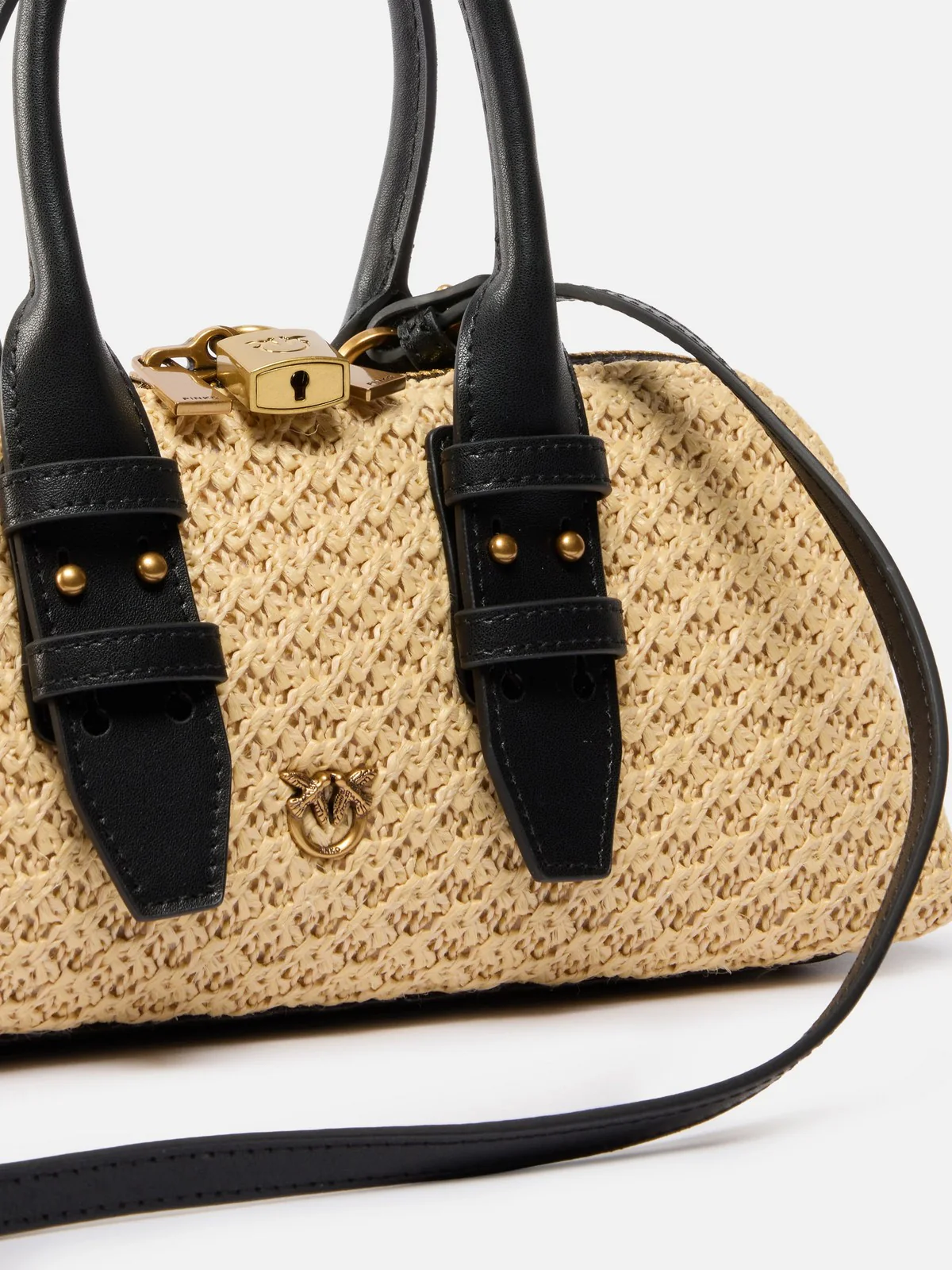 PINKO Borsa Donna BOWLING BAG HORIZONTAL RAFIA + 105334-A1RL C24Q RAFIA/NERO-ANTIQUE GOLD - Image 4