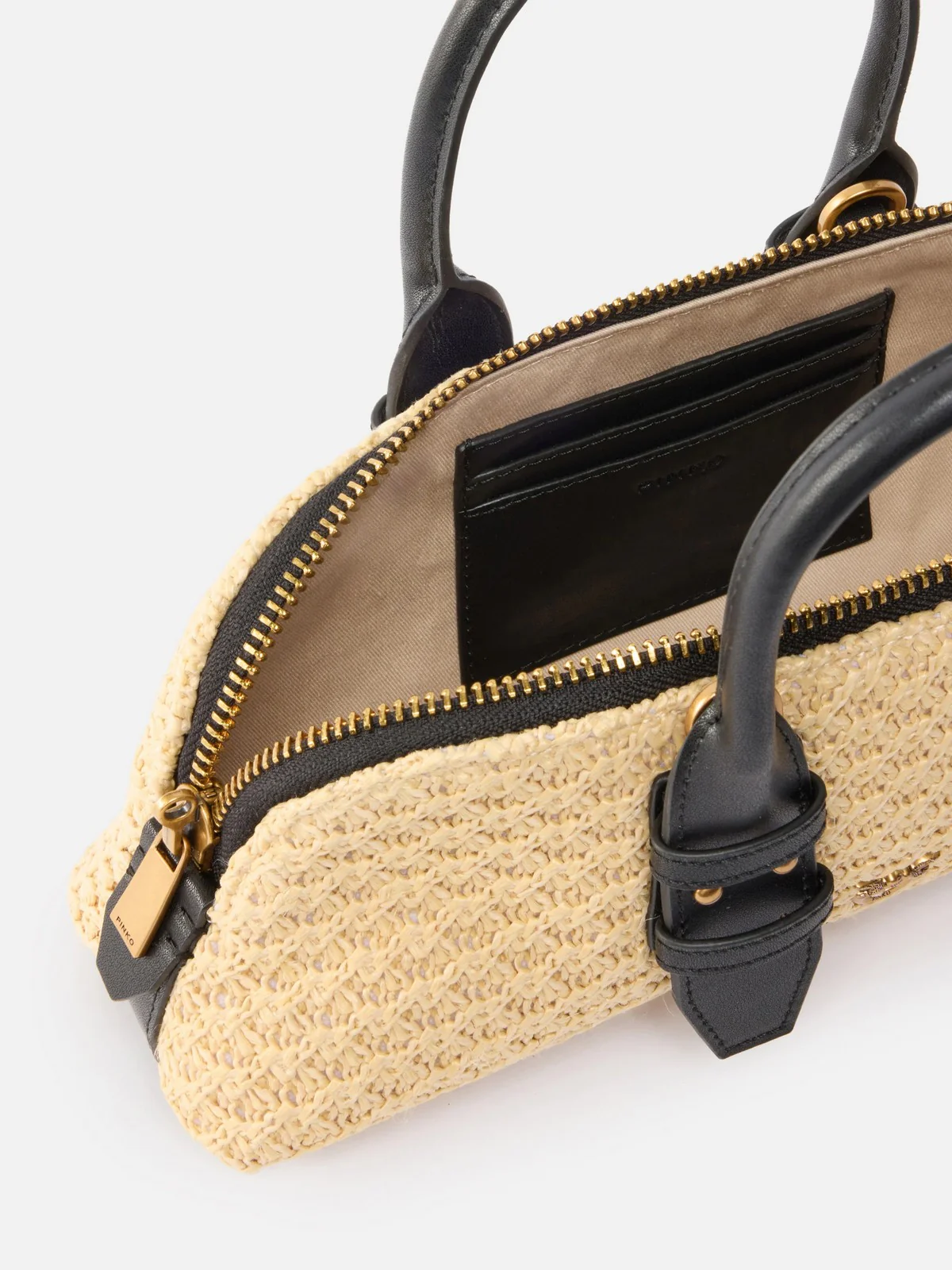 PINKO Borsa Donna BOWLING BAG HORIZONTAL RAFIA + 105334-A1RL C24Q RAFIA/NERO-ANTIQUE GOLD - Image 5