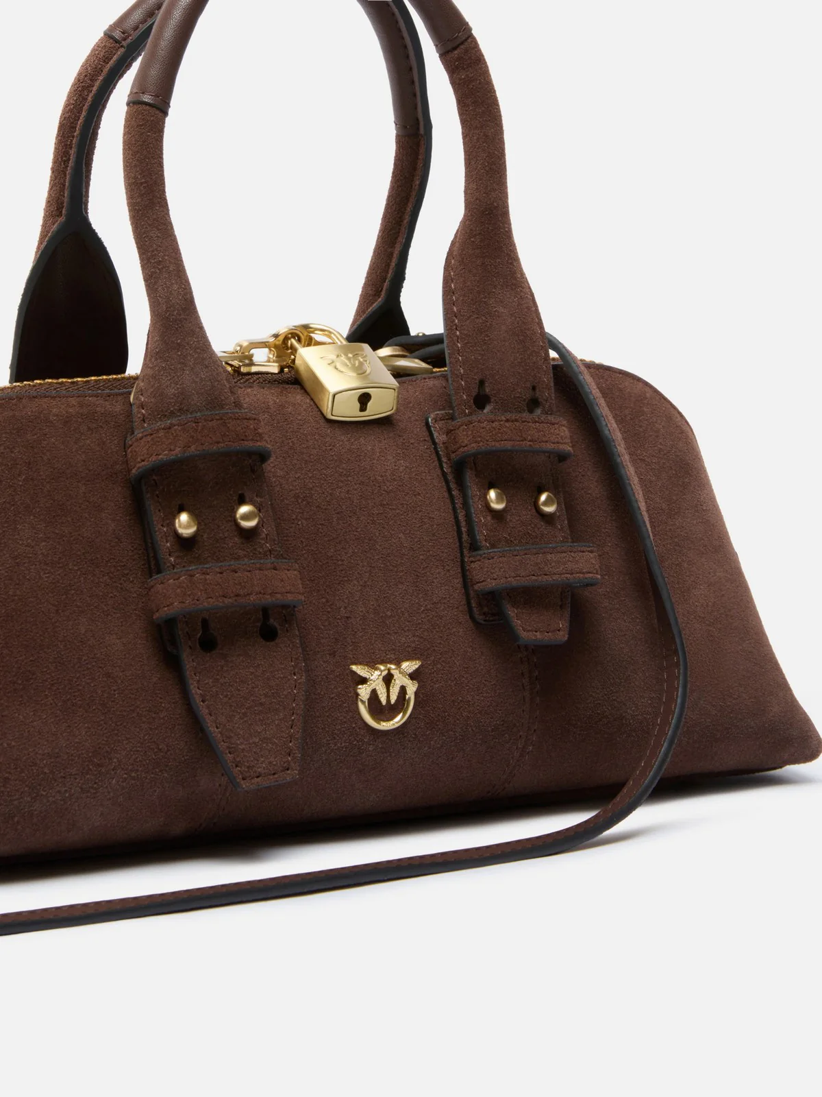 PINKO Borsa Donna BOWLING BAG HORIZONTAL SUEDE 105334-A2JH L74V MARRONE CASTANO MATT GOLD - Image 5