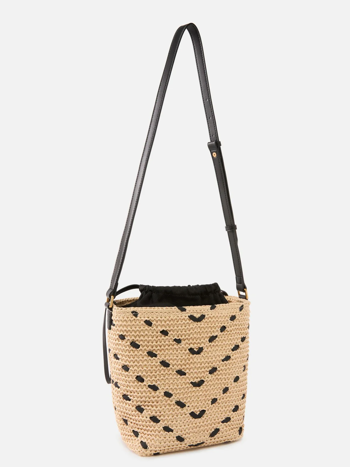 PINKO Borsa Donna BUCKET MINI CHEVRON RAFIA + VI 106835-A391 HZ3Q PAGLIA/NERO-ANTIQUE GOLD - Image 2