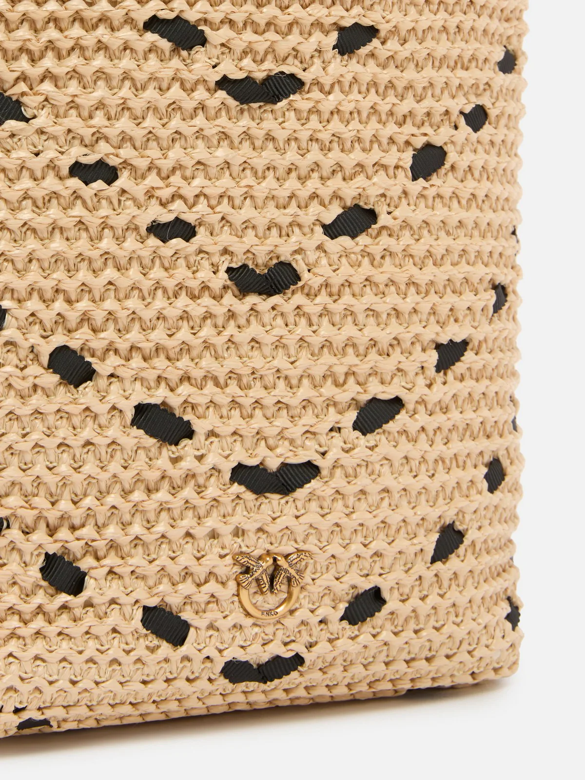 PINKO Borsa Donna BUCKET MINI CHEVRON RAFIA + VI 106835-A391 HZ3Q PAGLIA/NERO-ANTIQUE GOLD - Image 3