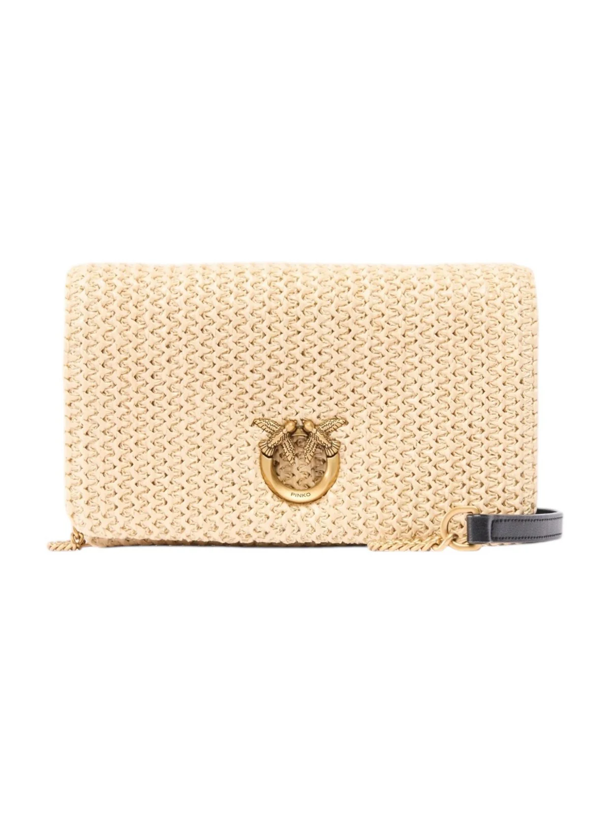 PINKO Borsa Donna CLICK SOFT HORIZONTAL MINI RAF 106023-A391 C24Q RAFIA/NERO-ANTIQUE GOLD