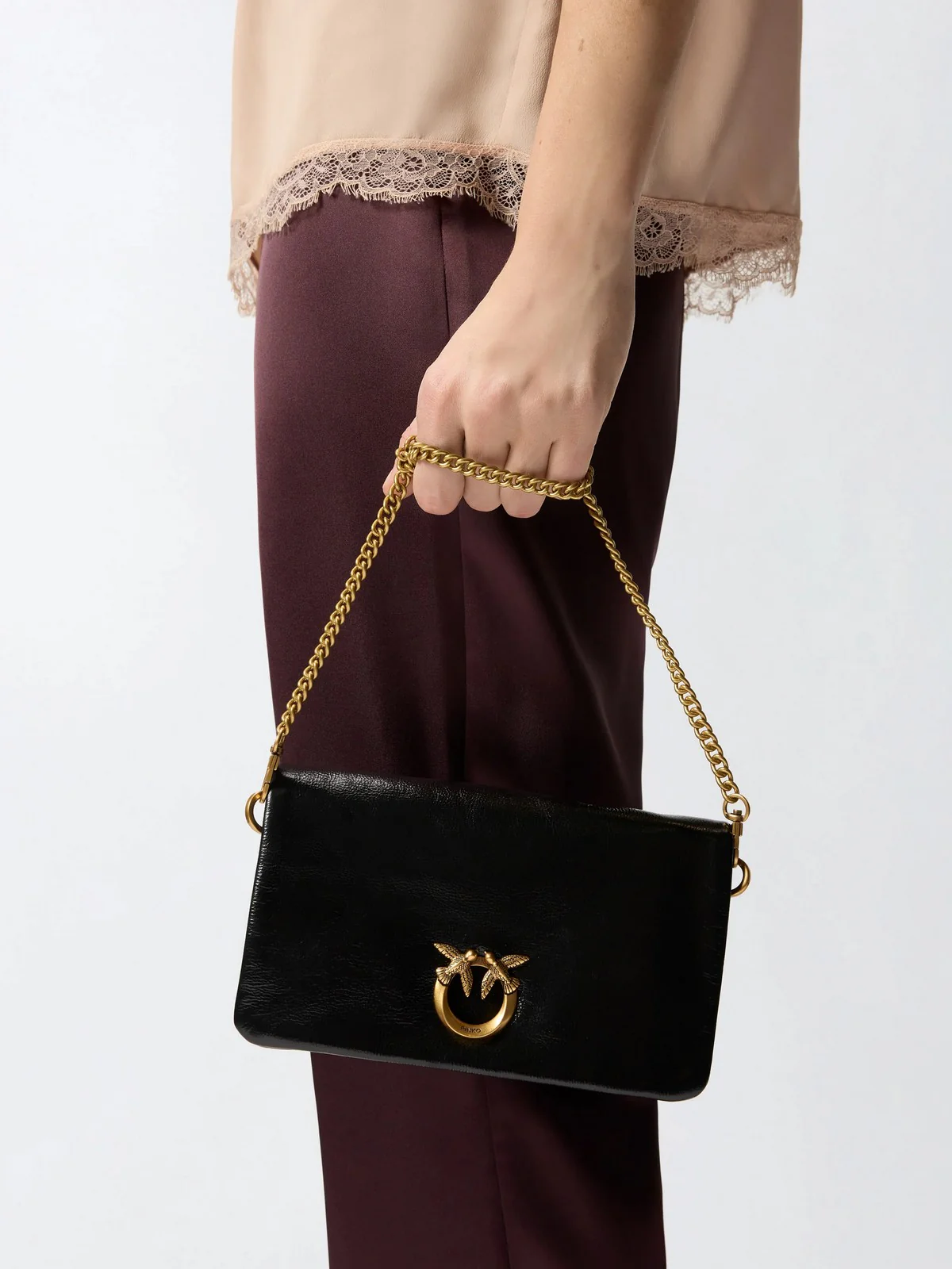 PINKO Borsa Donna CLICK SOFT HORIZONTAL MINI SHI 106023-A315 Z99Q NERO-ANTIQUE GOLD - Image 6