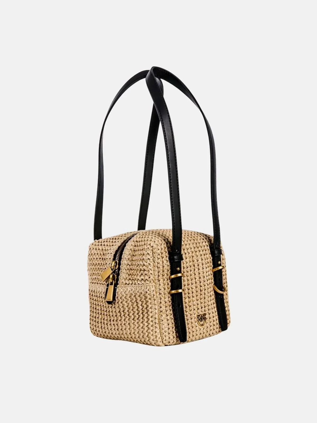 PINKO Borsa Donna CUBIC BAG RAFIA + VITELLO 106465-A391 C24Q RAFIA/NERO-ANTIQUE GOLD - Image 2
