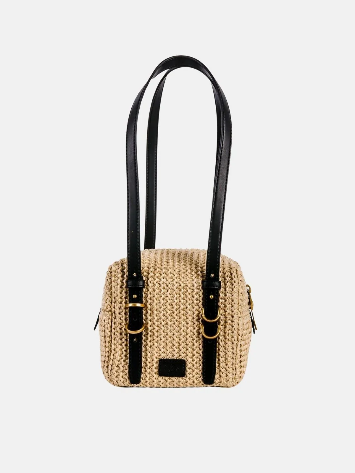 PINKO Borsa Donna CUBIC BAG RAFIA + VITELLO 106465-A391 C24Q RAFIA/NERO-ANTIQUE GOLD - Image 3