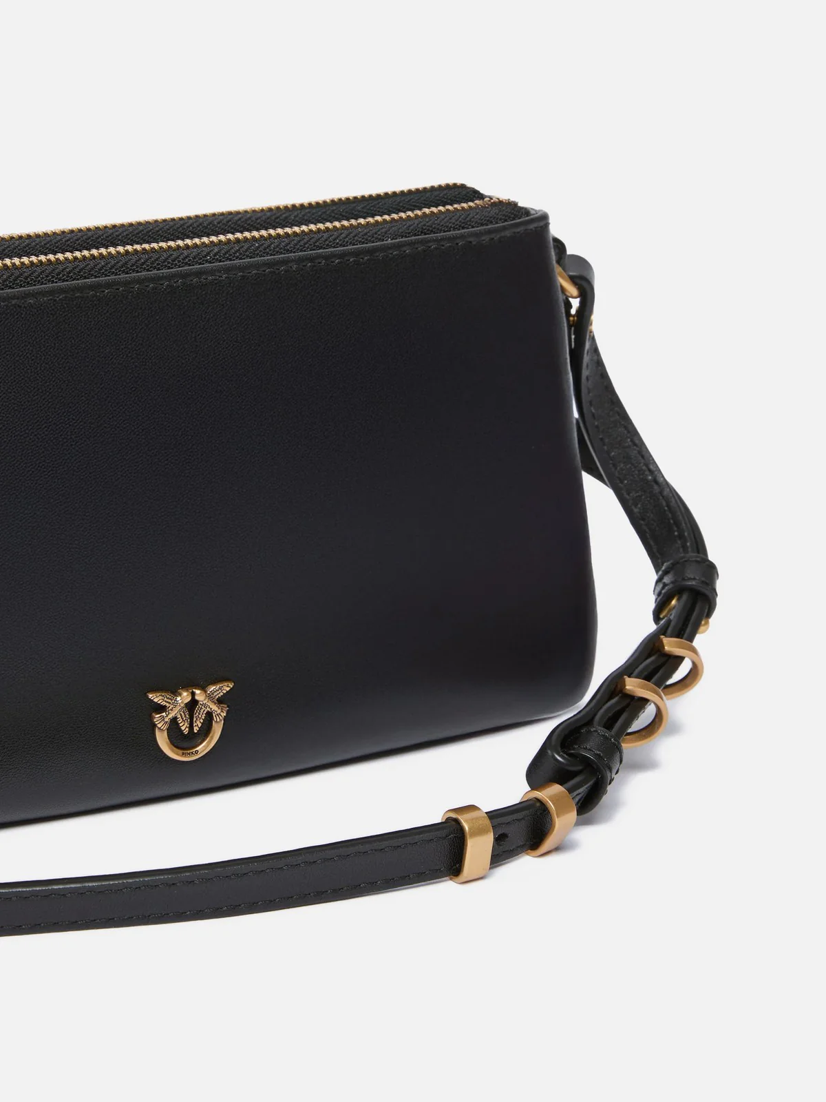 PINKO Borsa Donna DOUBLE MINI VITELLO MORBIDO 105359-A0QO Z99Q NERO-ANTIQUE GOLD - Image 3