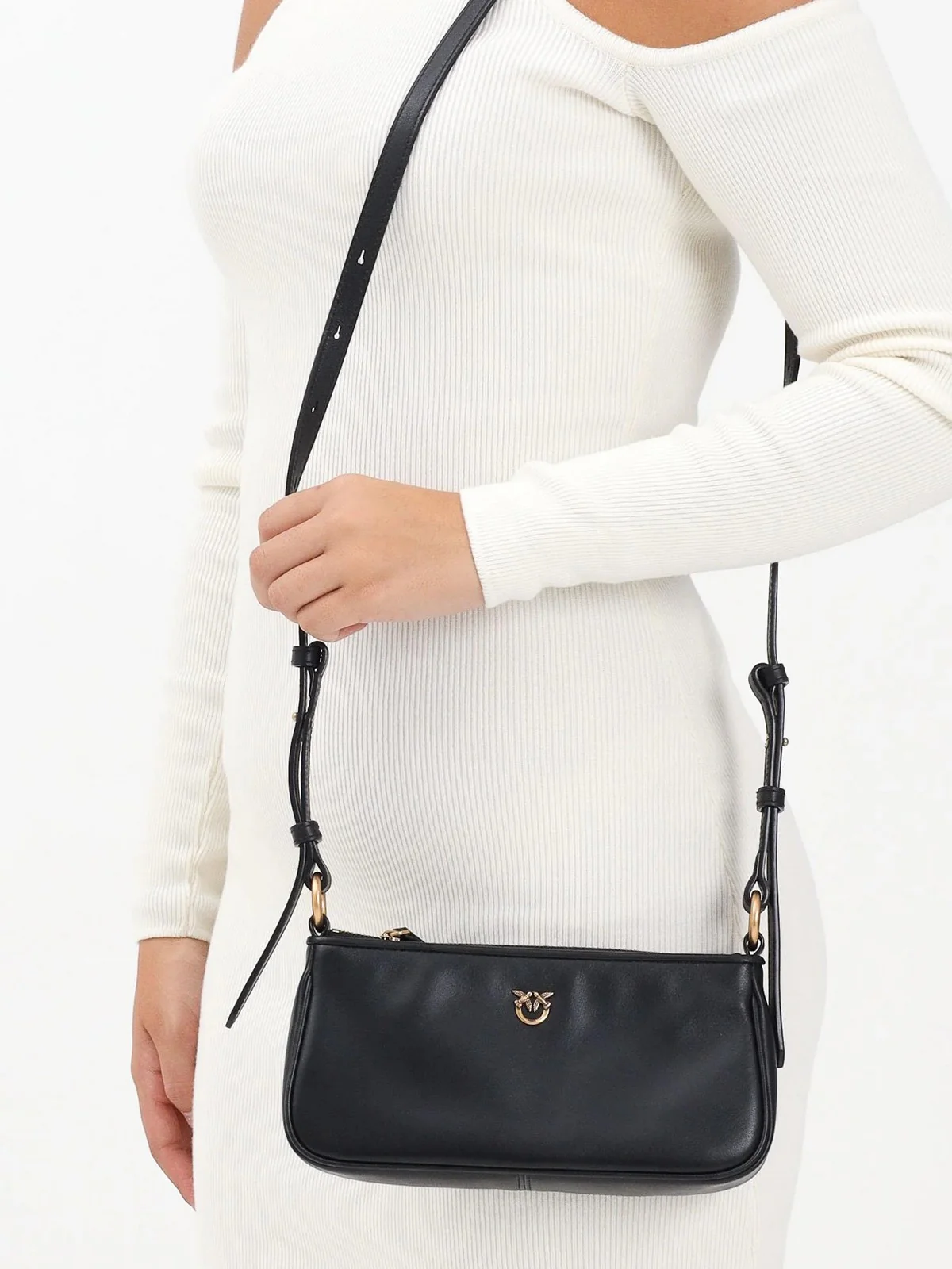 PINKO Borsa Donna HALF MOON HORIZONTAL MINI VITE 105069-A0QO Z99Q NERO-ANTIQUE GOLD - Image 2