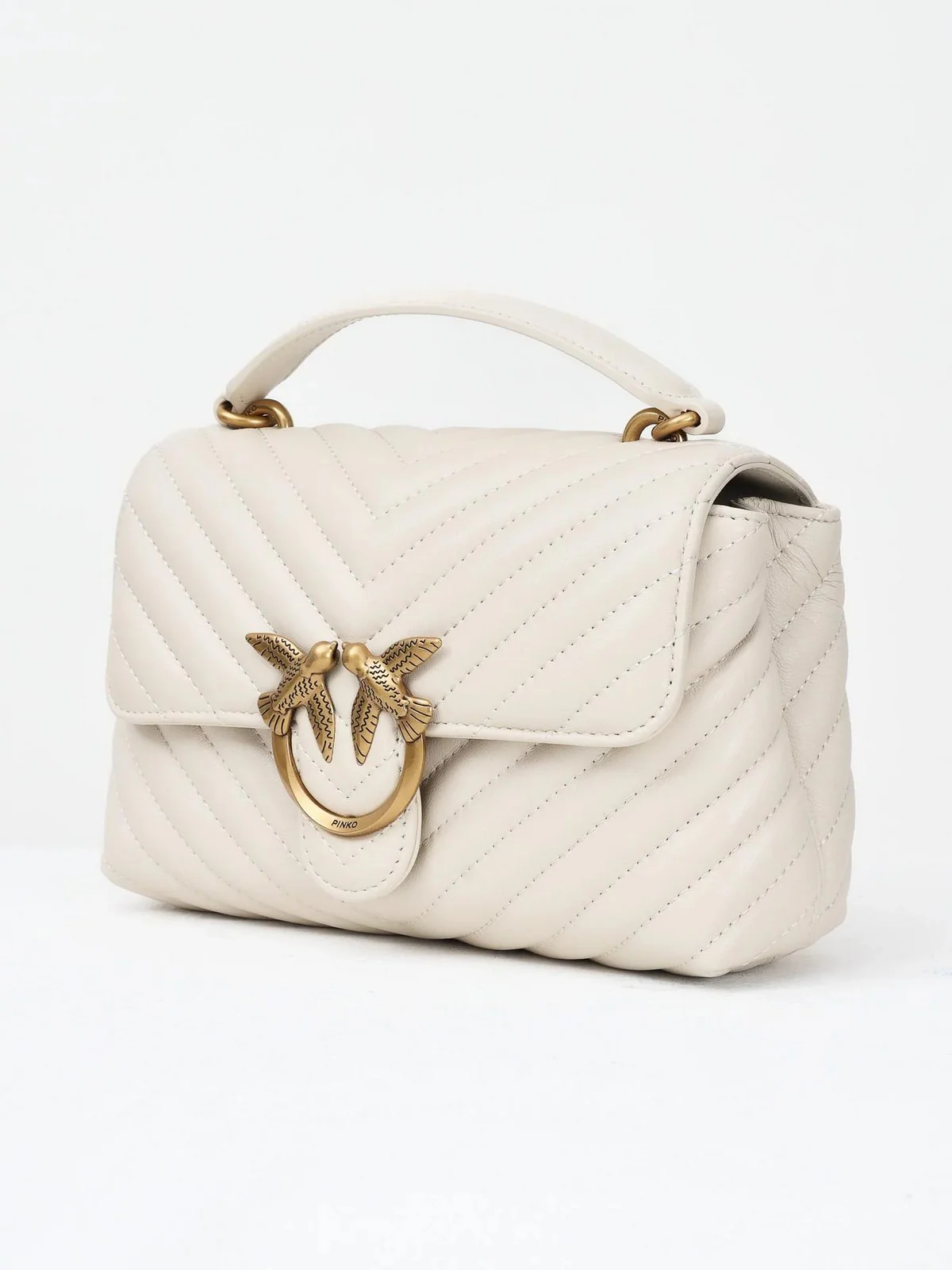 PINKO Borsa Donna LOVE LADY PUFF MINI CL SHEEP N 100044-A0GK Z14Q BIANCO SETA-ANTIQUE GOLD - Image 3