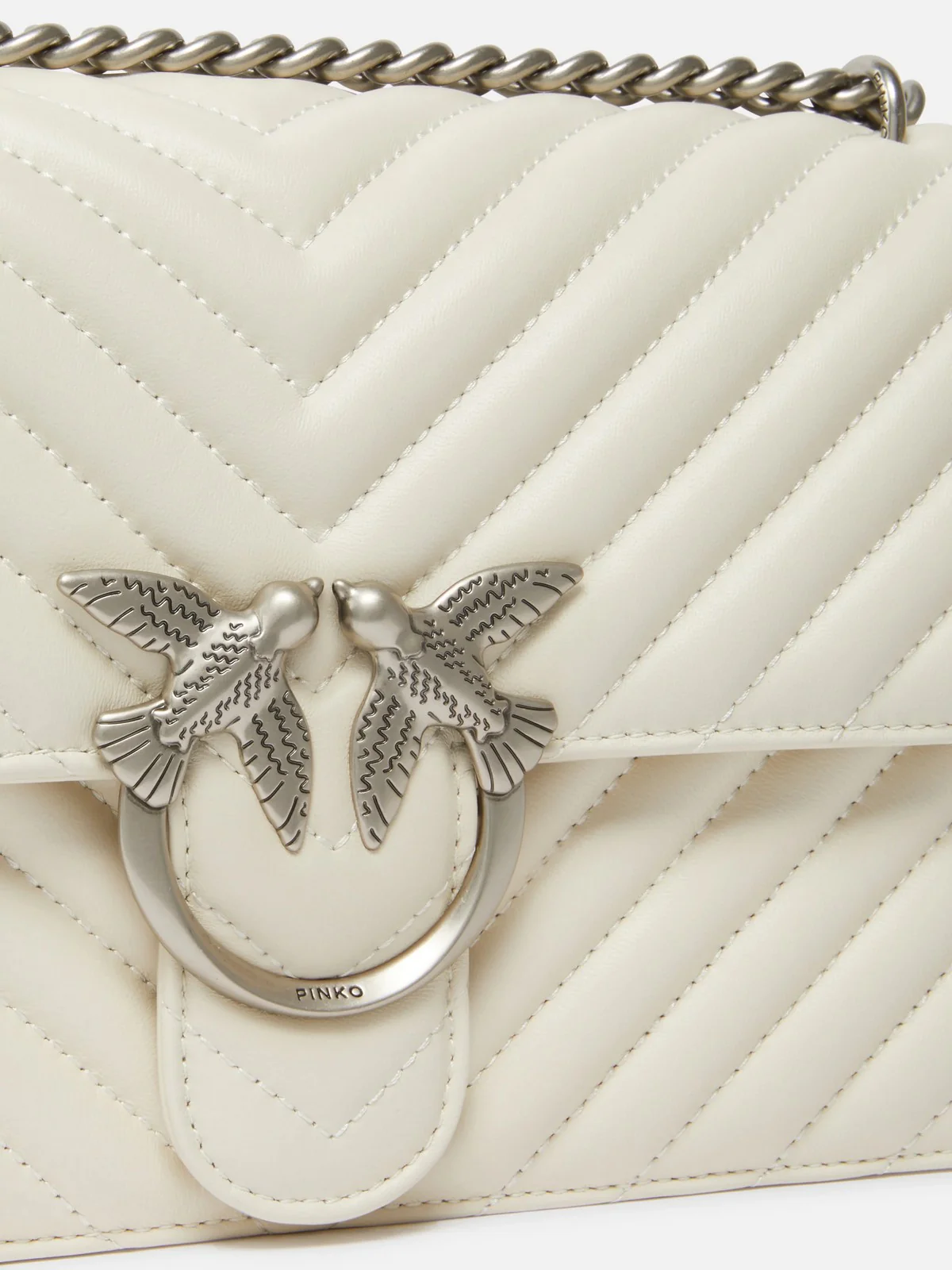 PINKO Borsa Donna Love one classic 100941-A0GK Z14O BIANCO SETA-OLD SILVER - Image 3
