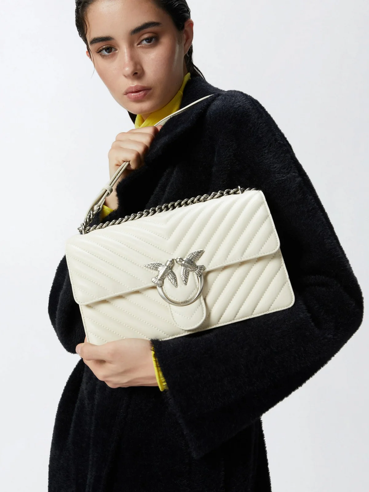 PINKO Borsa Donna Love one classic 100941-A0GK Z14O BIANCO SETA-OLD SILVER - Image 6
