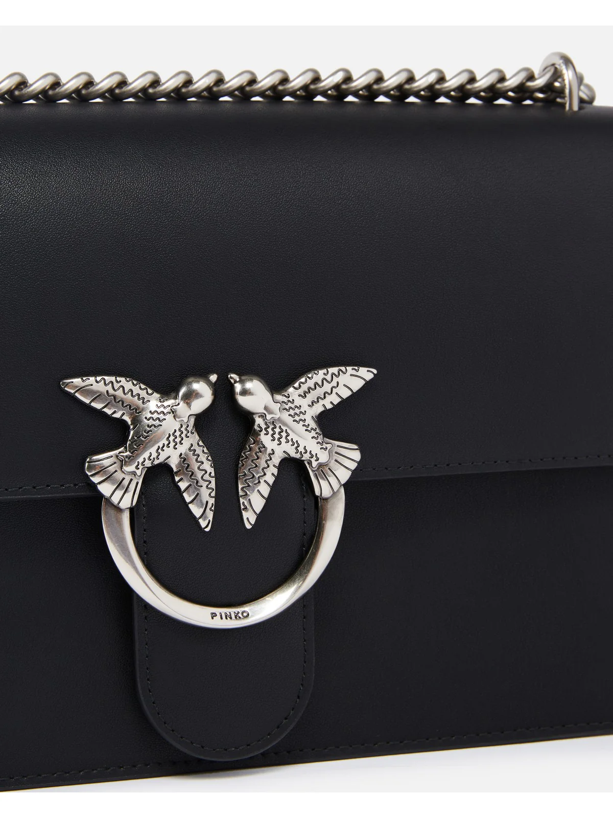 PINKO Borsa Donna Love One Classic Dc Vitello Se 100941-A0F1 Z99O NERO-OLD SILVER - Image 3