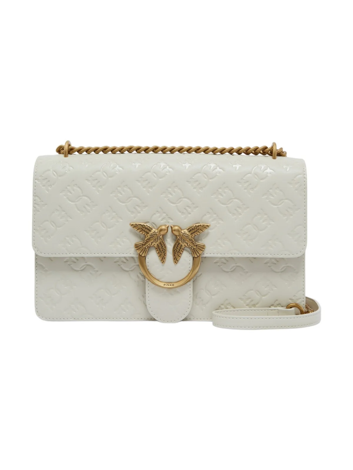 PINKO Borsa Donna Love One Classic Dc Vitello Se 100941-A1YB Z14Q BIANCO SETA-ANTIQUE GOLD