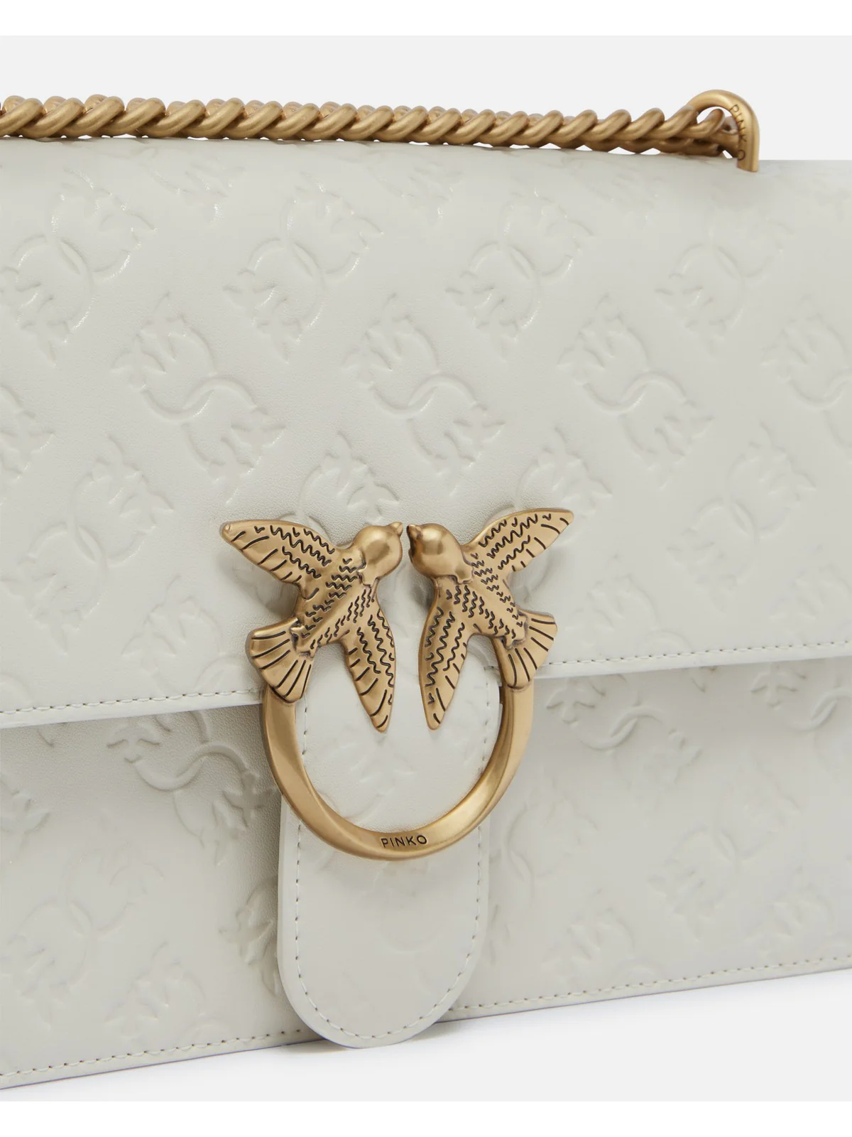 PINKO Borsa Donna Love One Classic Dc Vitello Se 100941-A1YB Z14Q BIANCO SETA-ANTIQUE GOLD - Image 3