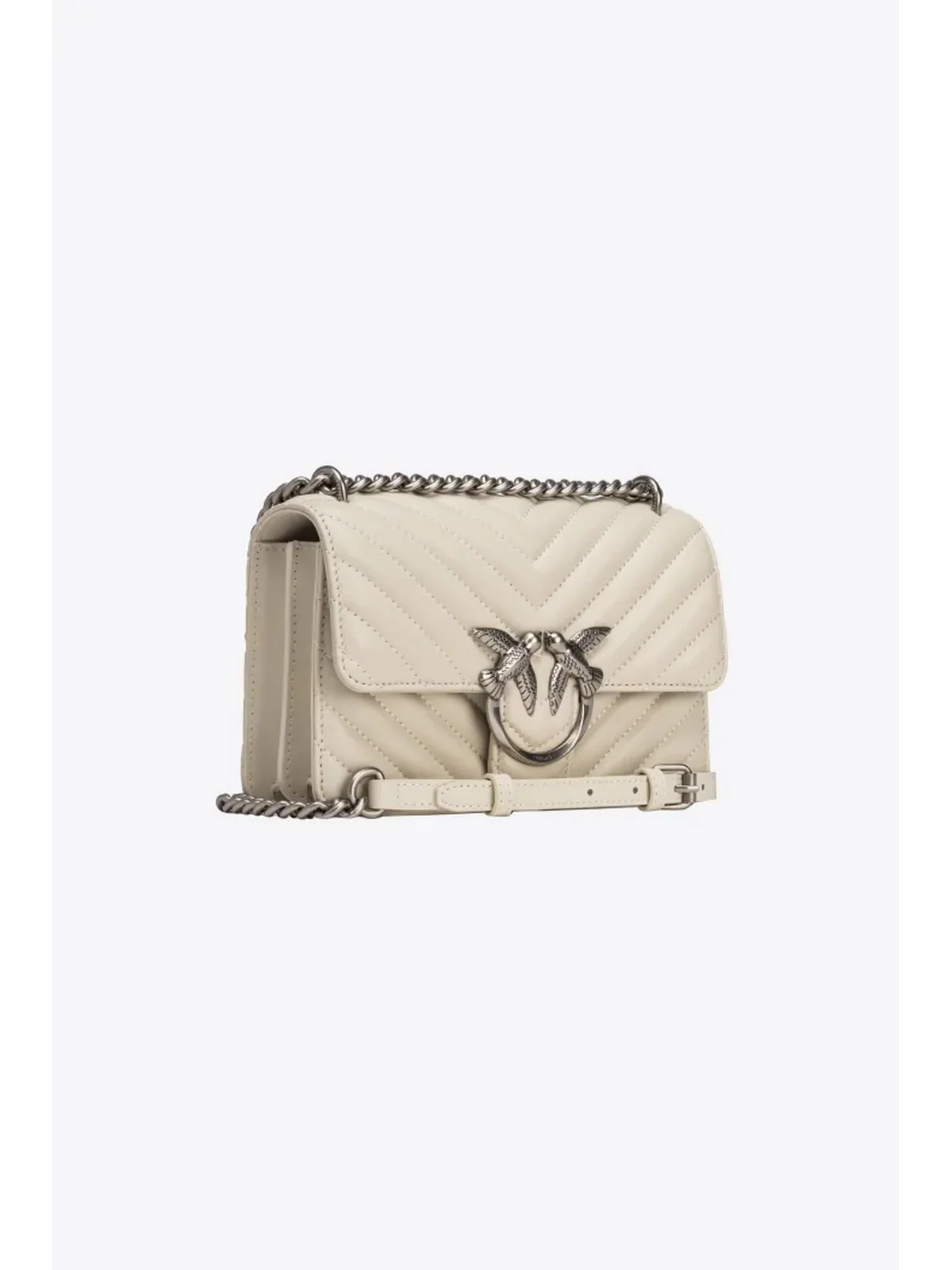 PINKO Borsa Donna Love one mini 100074-A0GK Z14O BIANCO SETA-OLD SILVER - Image 3
