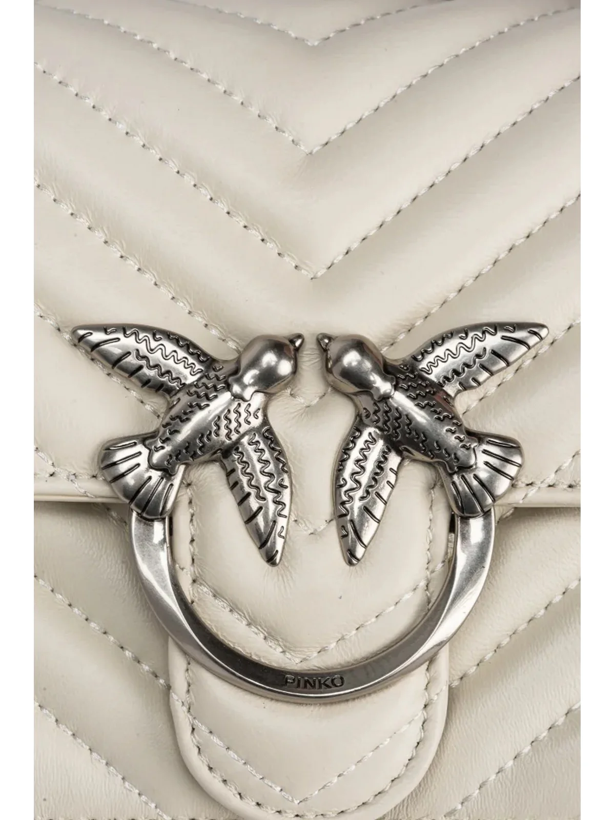 PINKO Borsa Donna Love one mini 100074-A0GK Z14O BIANCO SETA-OLD SILVER - Image 4
