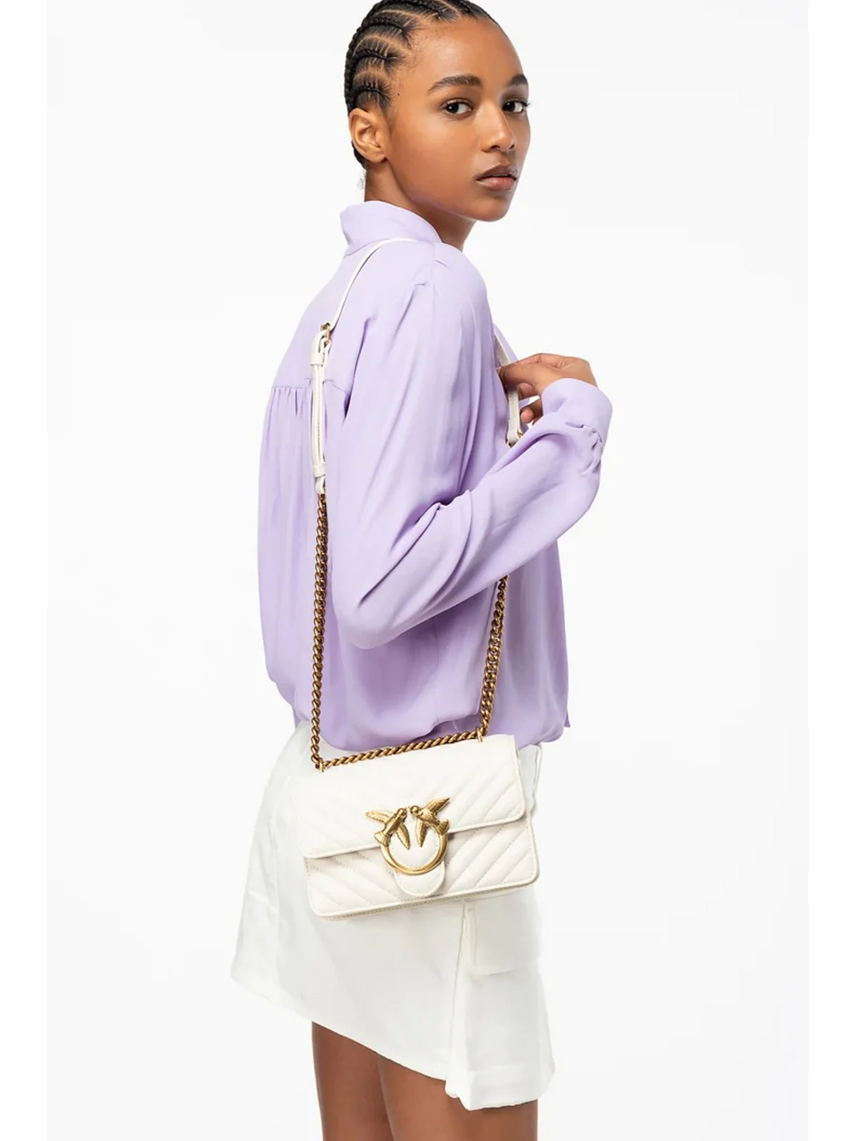 PINKO Borsa Donna Love one mini 100074-A0GK Z14Q Bianco - Image 5