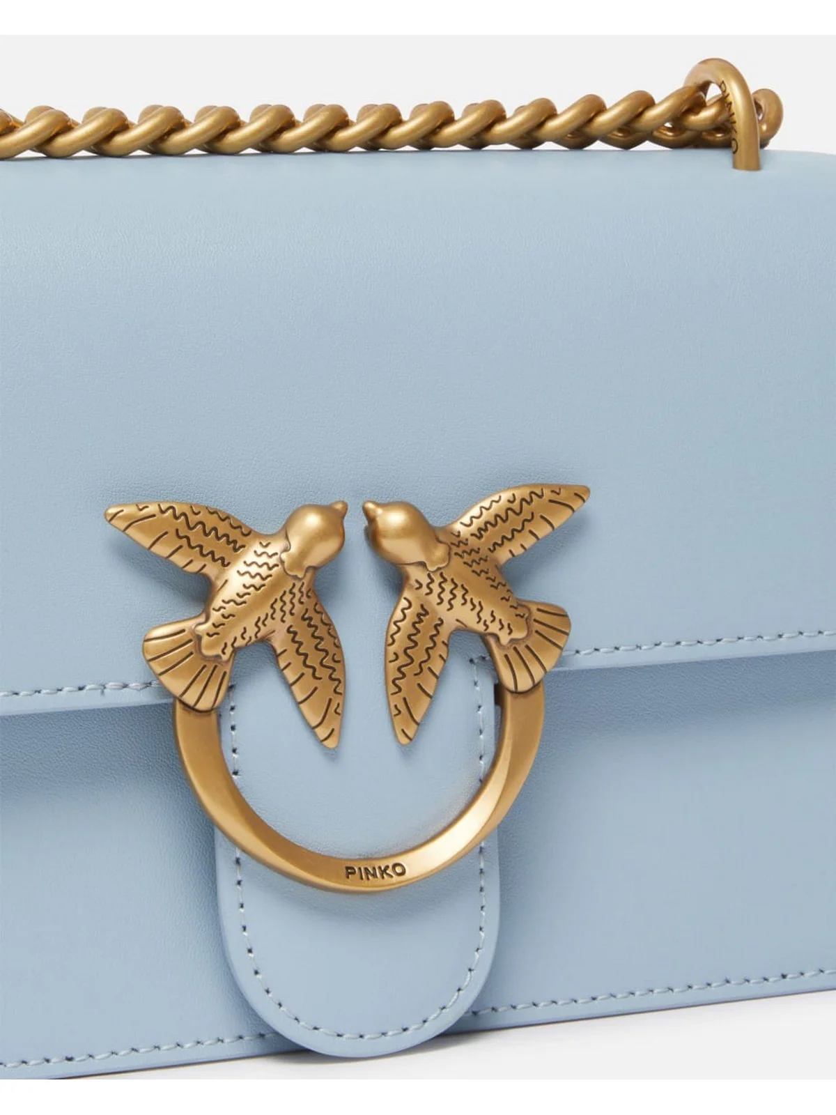 PINKO Borsa Donna Love One Mini Dc Vitello Seta 100074-A0F1 E57Q LIGHT BLUE-ANTIQUE GOLD - Image 3