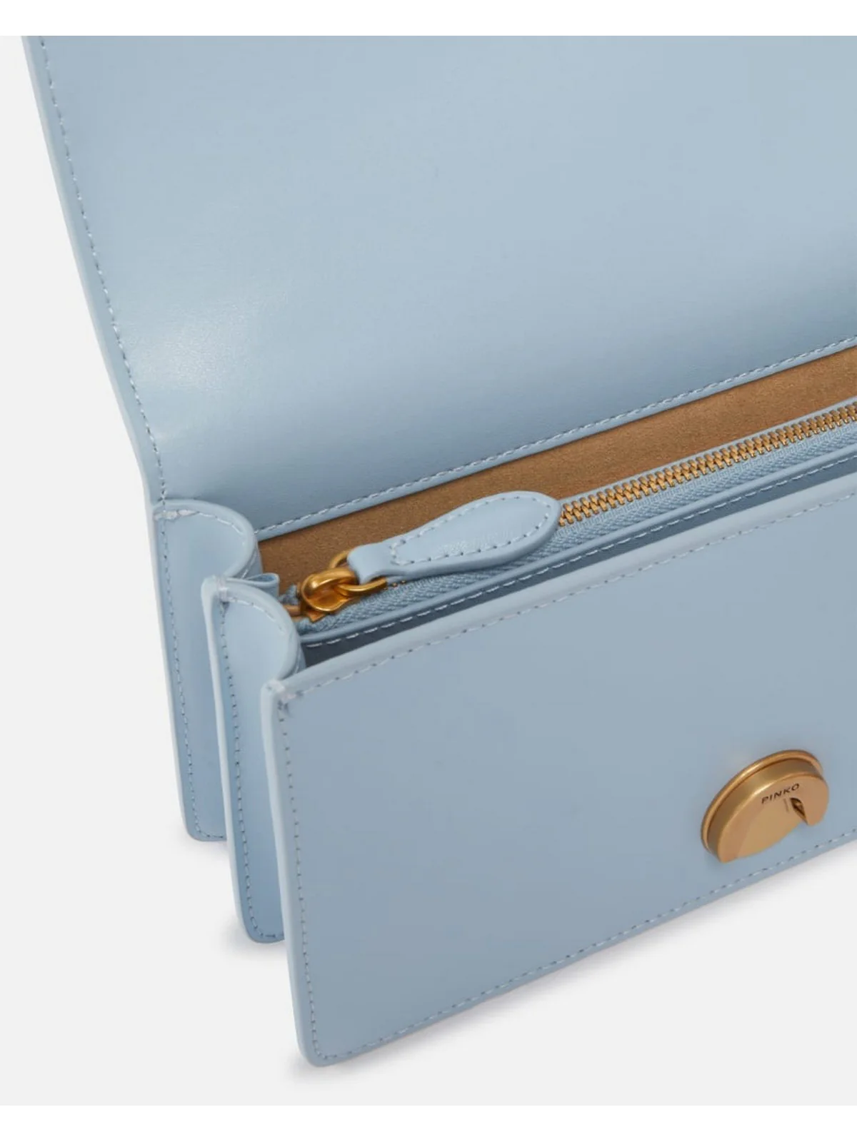 PINKO Borsa Donna Love One Mini Dc Vitello Seta 100074-A0F1 E57Q LIGHT BLUE-ANTIQUE GOLD - Image 4