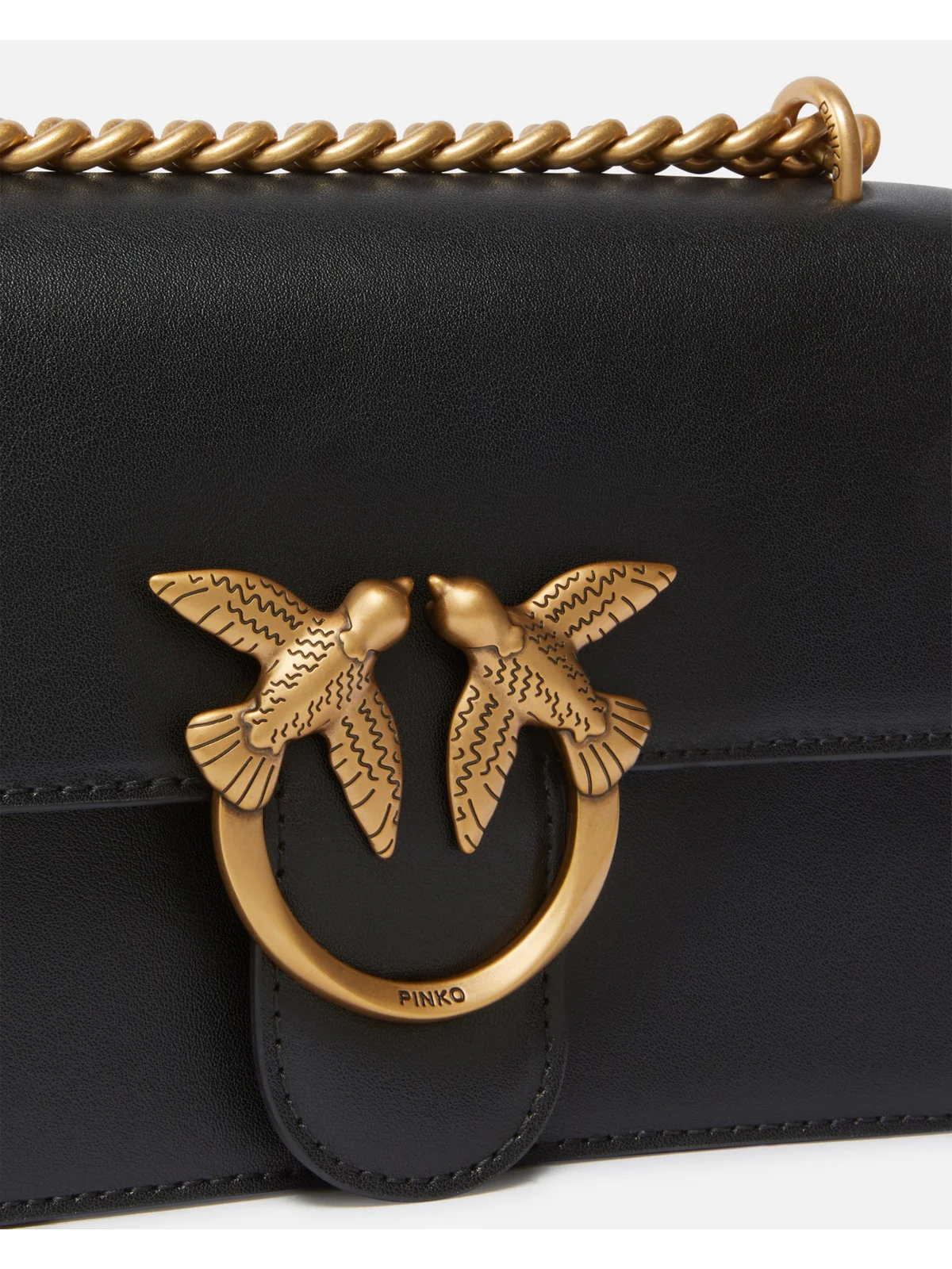 PINKO Borsa Donna Love One Mini Dc Vitello Seta 100074-A0F1 Z99Q NERO-ANTIQUE GOLD - Image 2