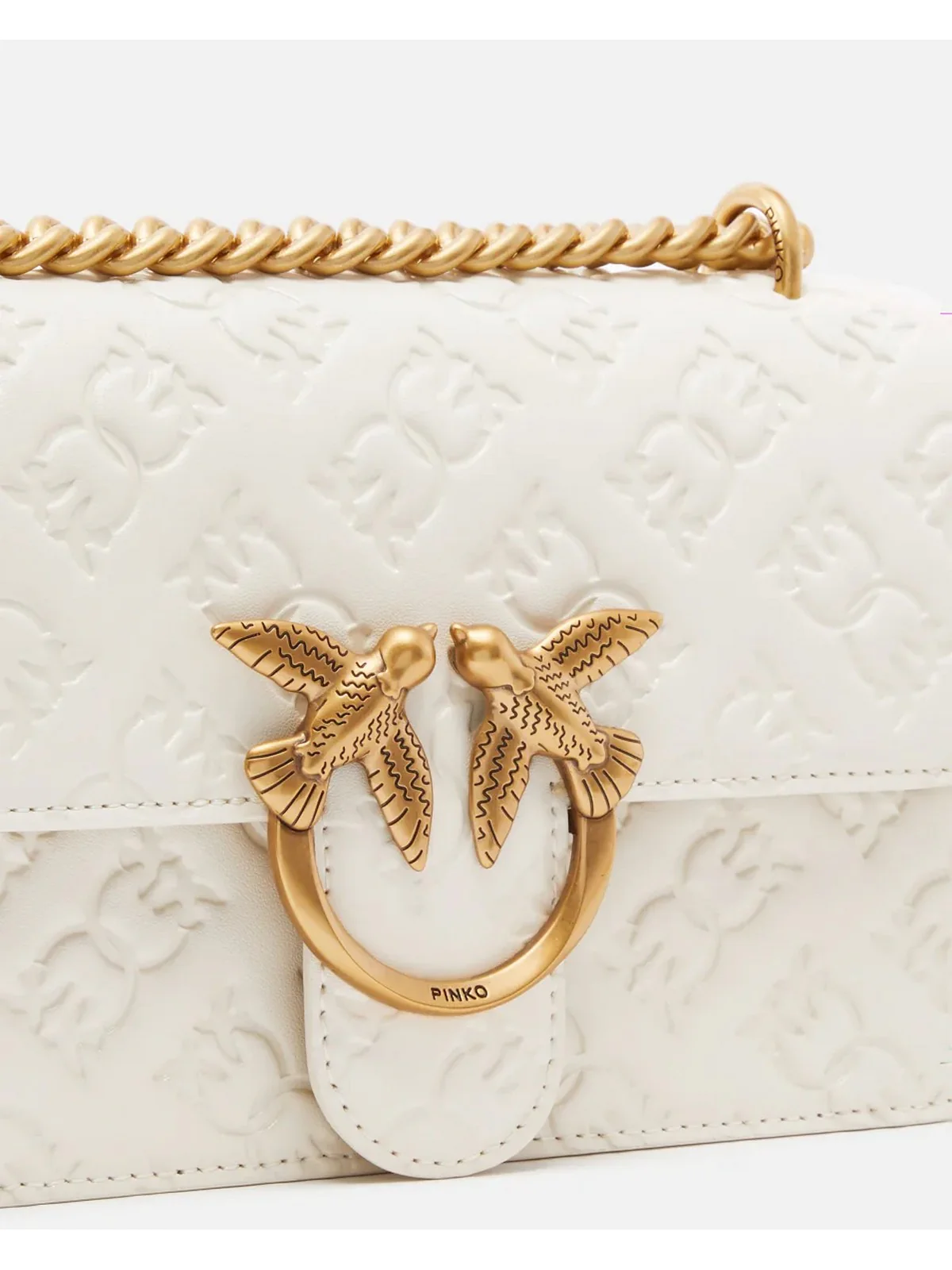 PINKO Borsa Donna Love One Mini Dc Vitello Seta 100074-A1YB Z14Q Bianco - Image 3
