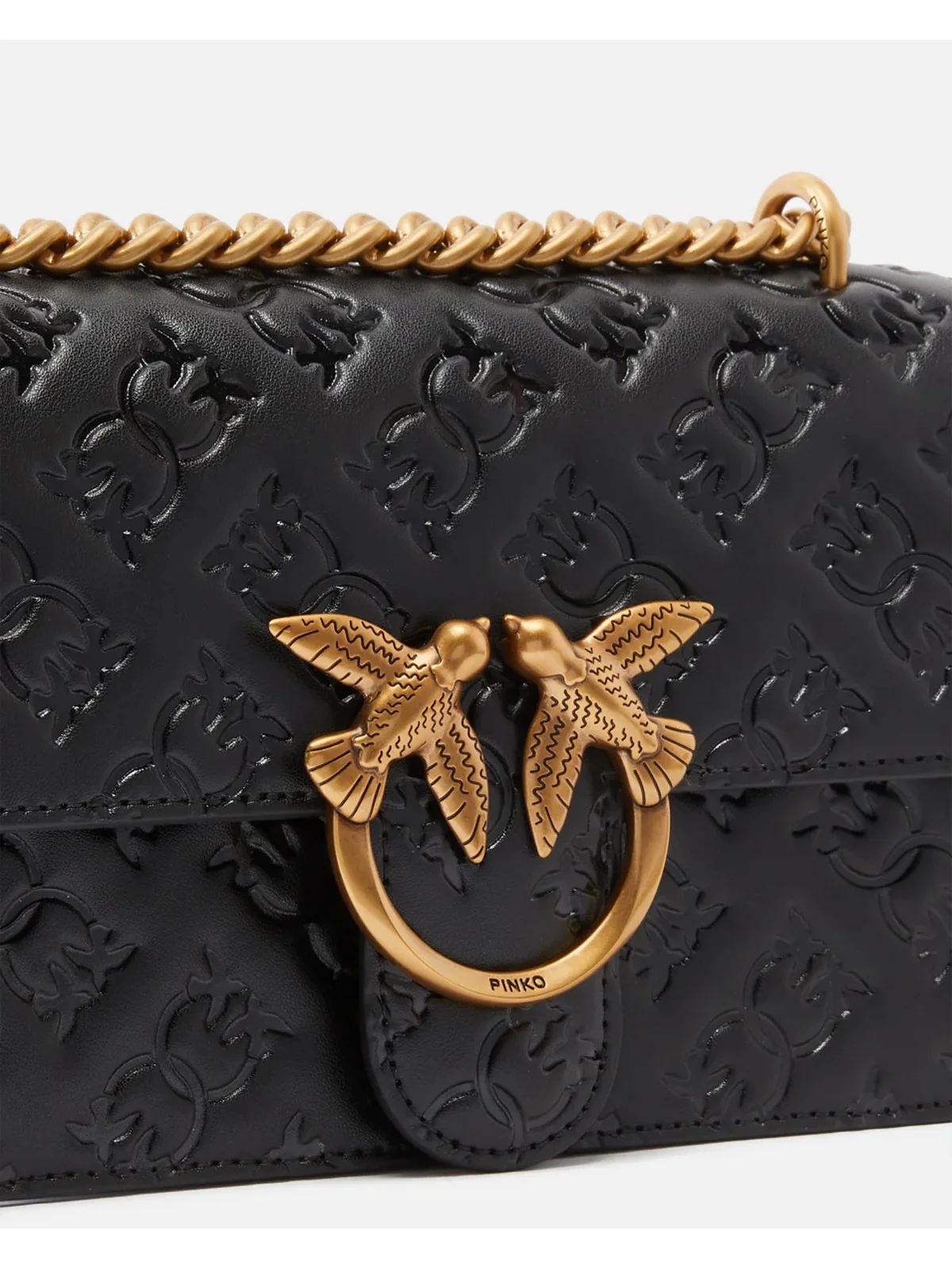 PINKO Borsa Donna Love One Mini Dc Vitello Seta 100074-A1YB Z99Q Nero - Image 3