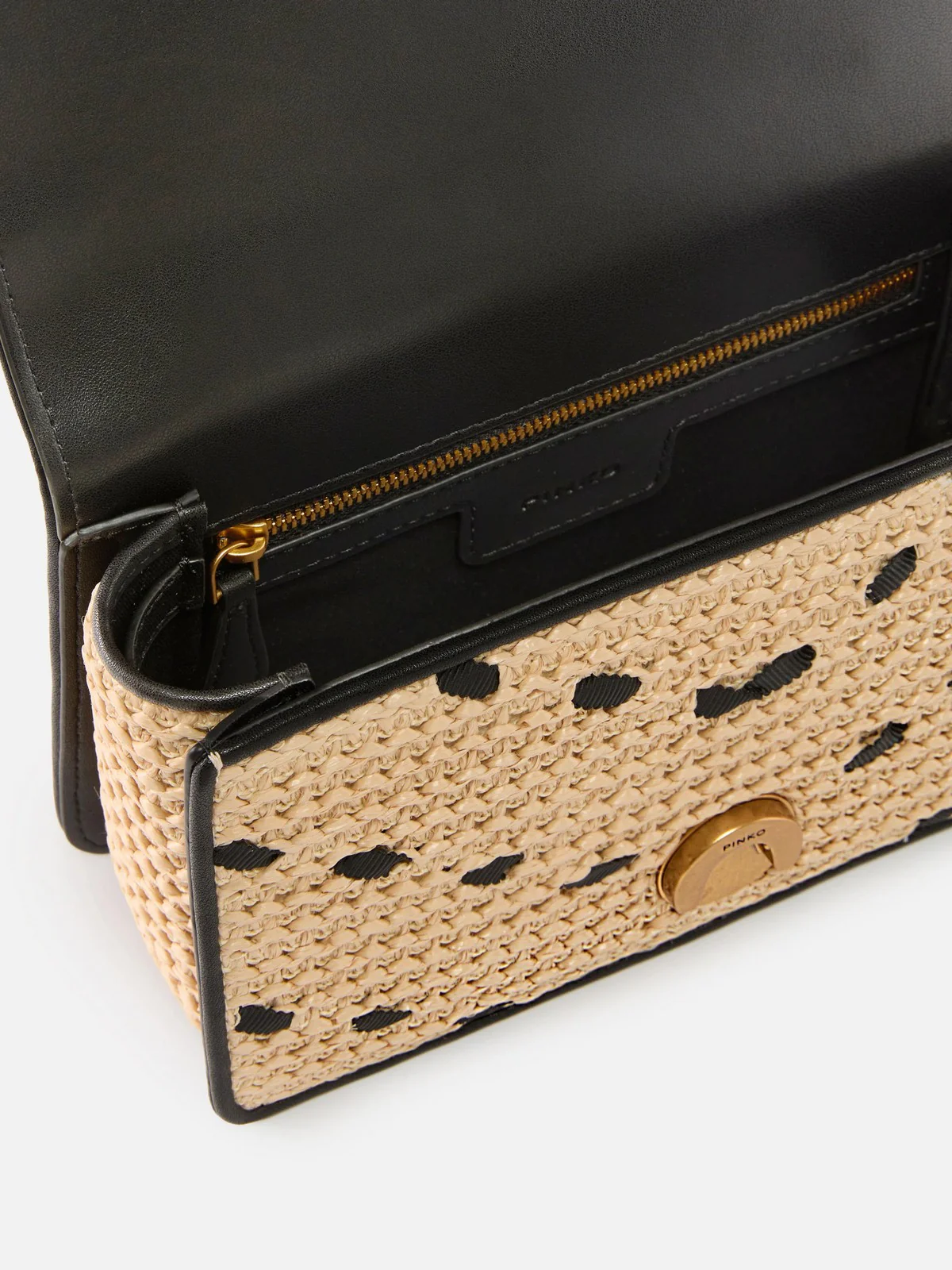 PINKO Borsa Donna LOVE ONE MINI LIGHT DC RAFIA + 104550-A1RL HZ3Q PAGLIA/NERO-ANTIQUE GOLD - Image 5