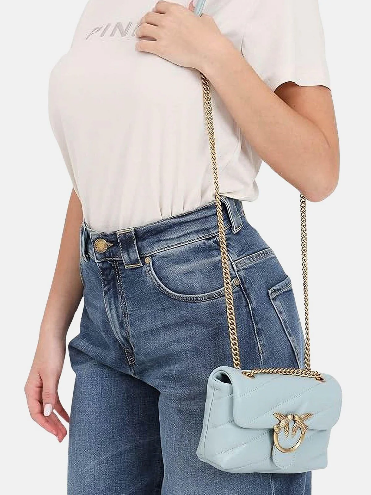 PINKO Borsa Donna Love Puff Baby Cl Sheep Nappa 100040-A0F2 E37Q AZZURRO CELESTE-ANTIQUE GOLD - Image 2
