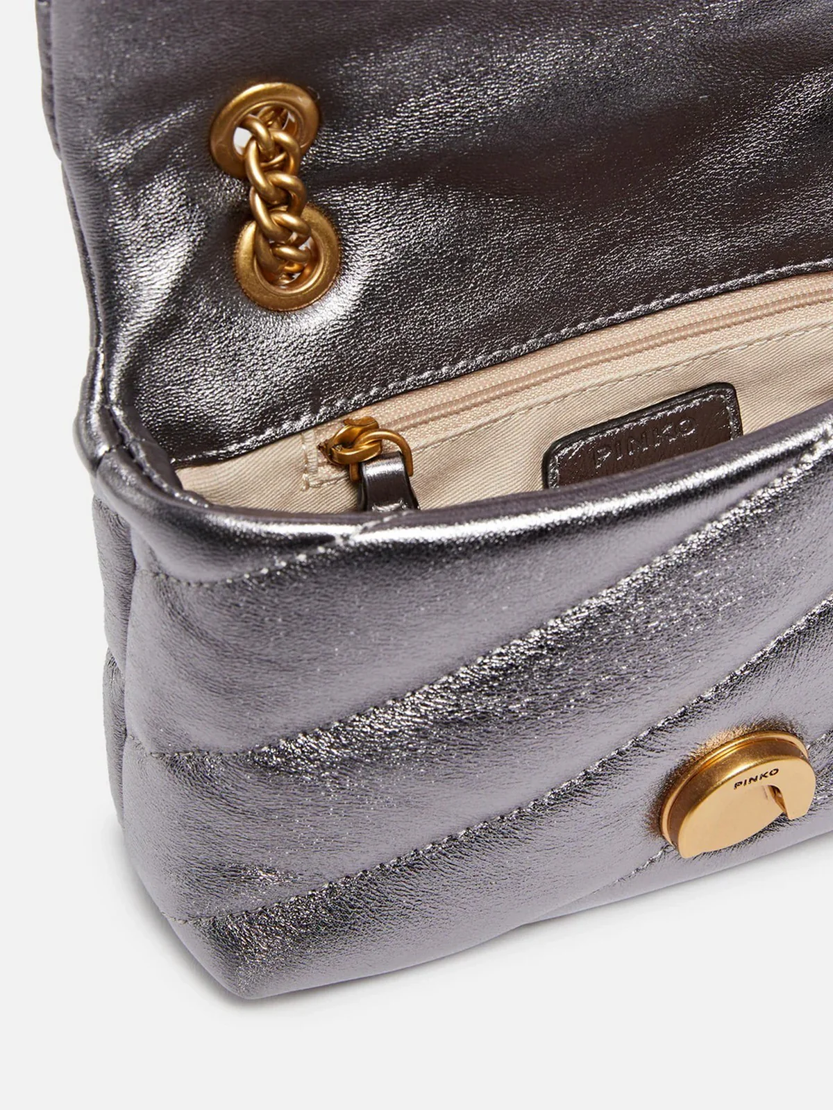 PINKO Borsa Donna Love Puff Baby Cl Sheep Nappa 100040-A360 IEHQ ANTRACITE-ANTIQUE GOLD - Image 3