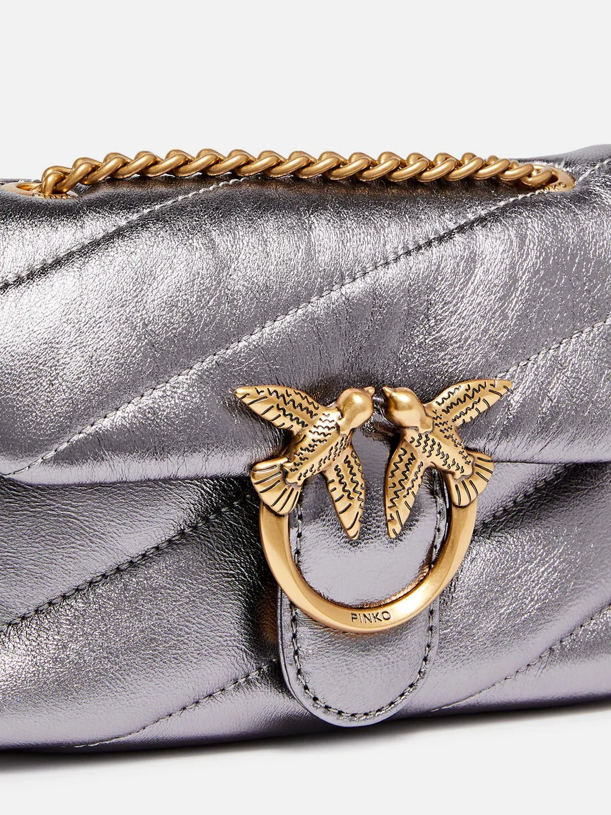 PINKO Borsa Donna Love Puff Baby Cl Sheep Nappa 100040-A360 IEHQ ANTRACITE-ANTIQUE GOLD - Image 4