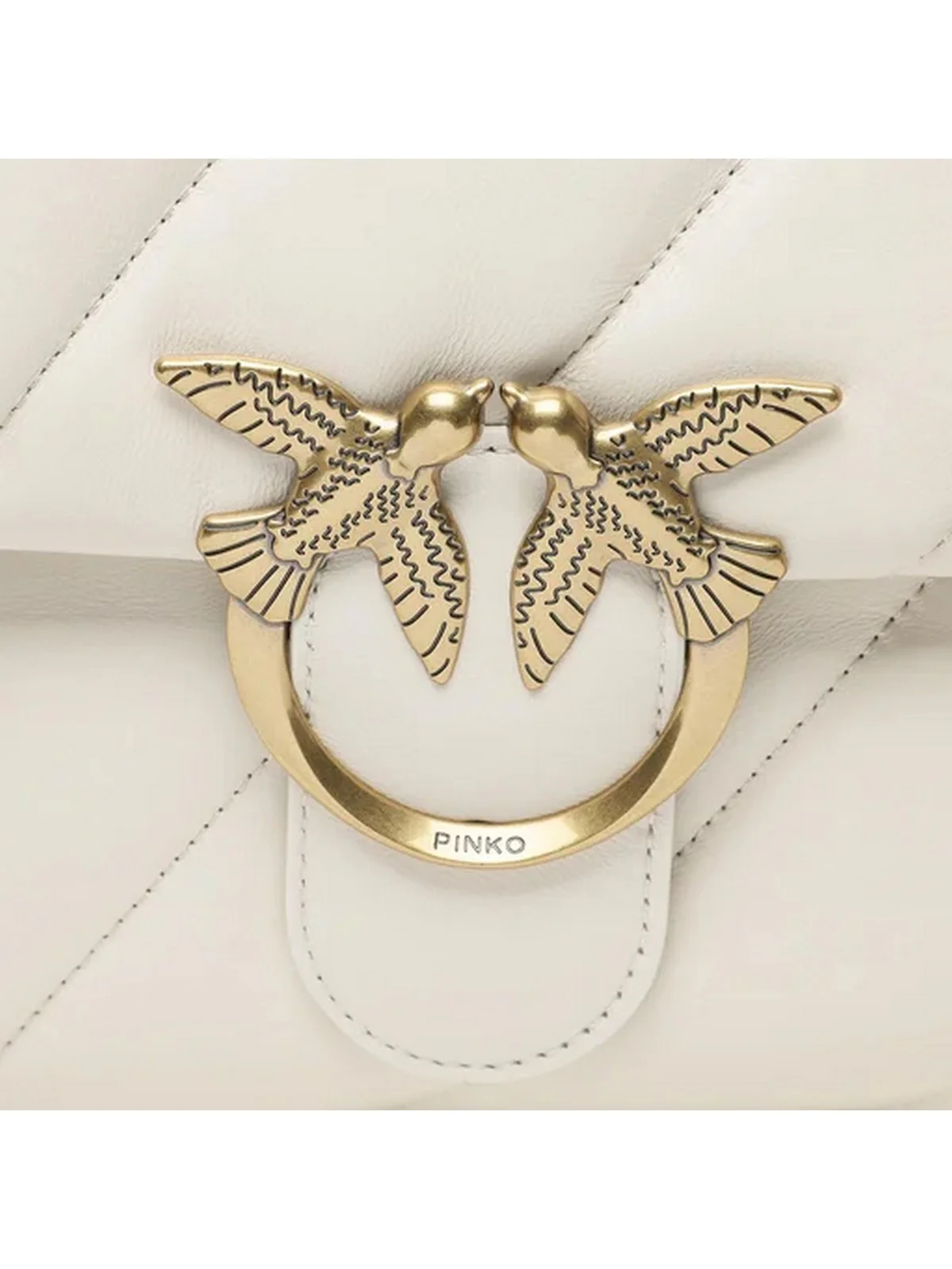 PINKO Borsa Donna Love puff big 100037-A0F2 Z14Q BIANCO SETA-ANTIQUE GOLD - Image 2