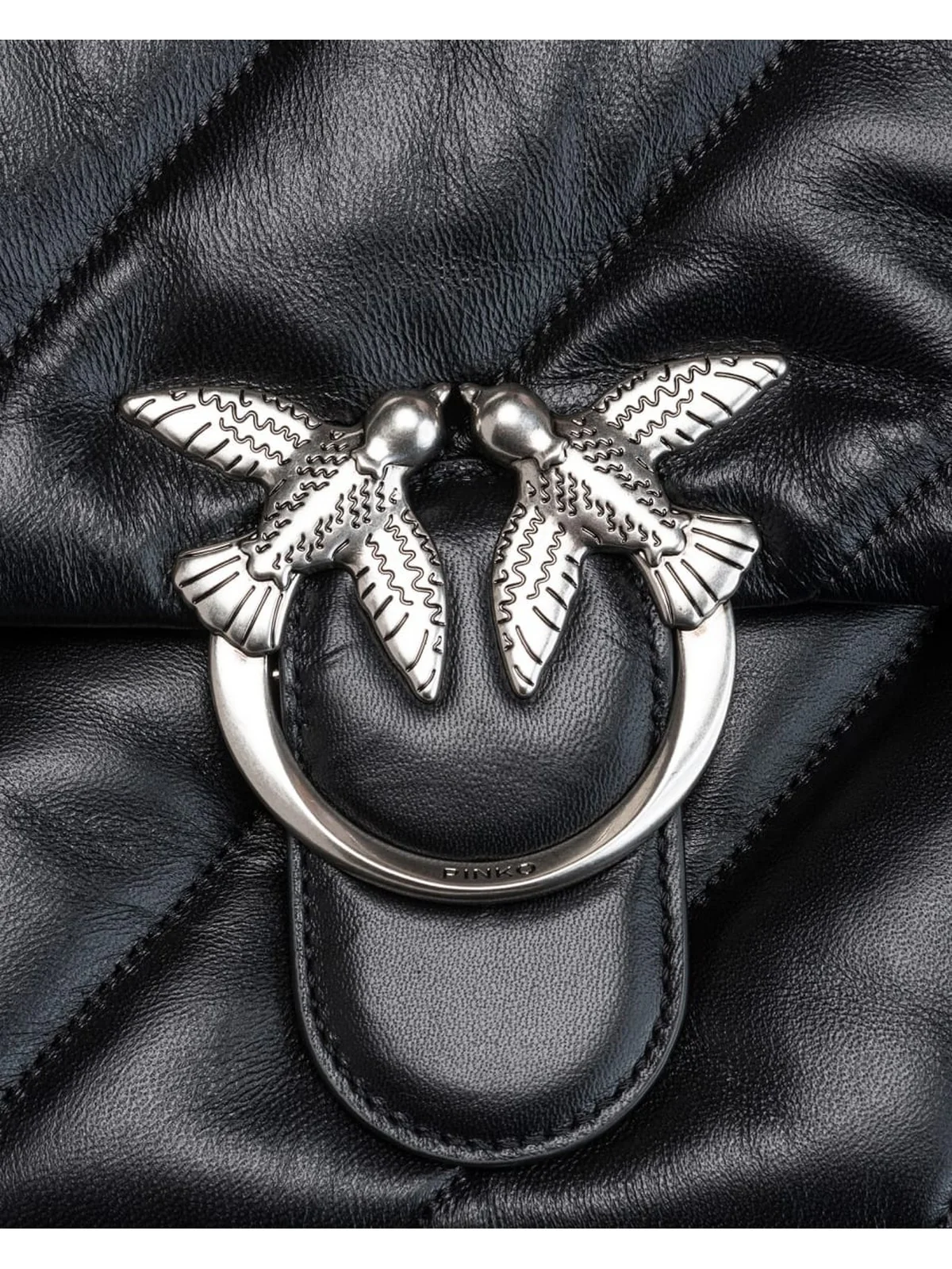 PINKO Borsa Donna Love Puff Big Cl Sheep Nappa 100037-A0F2 Z99O NERO-OLD SILVER - Image 2