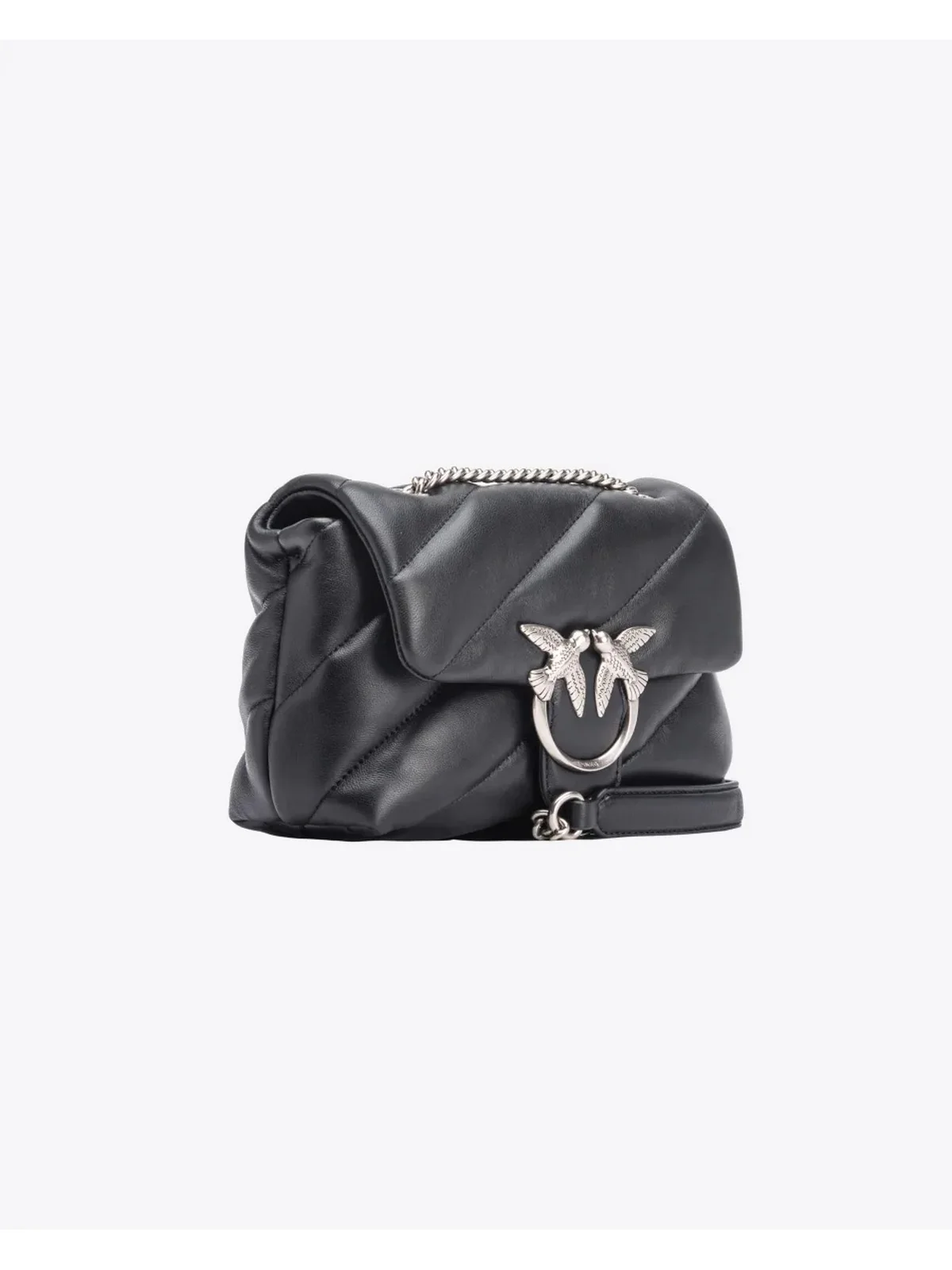 PINKO Borsa Donna Love Puff Mini Cl Sheep Nappa 100039-A0F2 Z99O NERO-OLD SILVER - Image 3