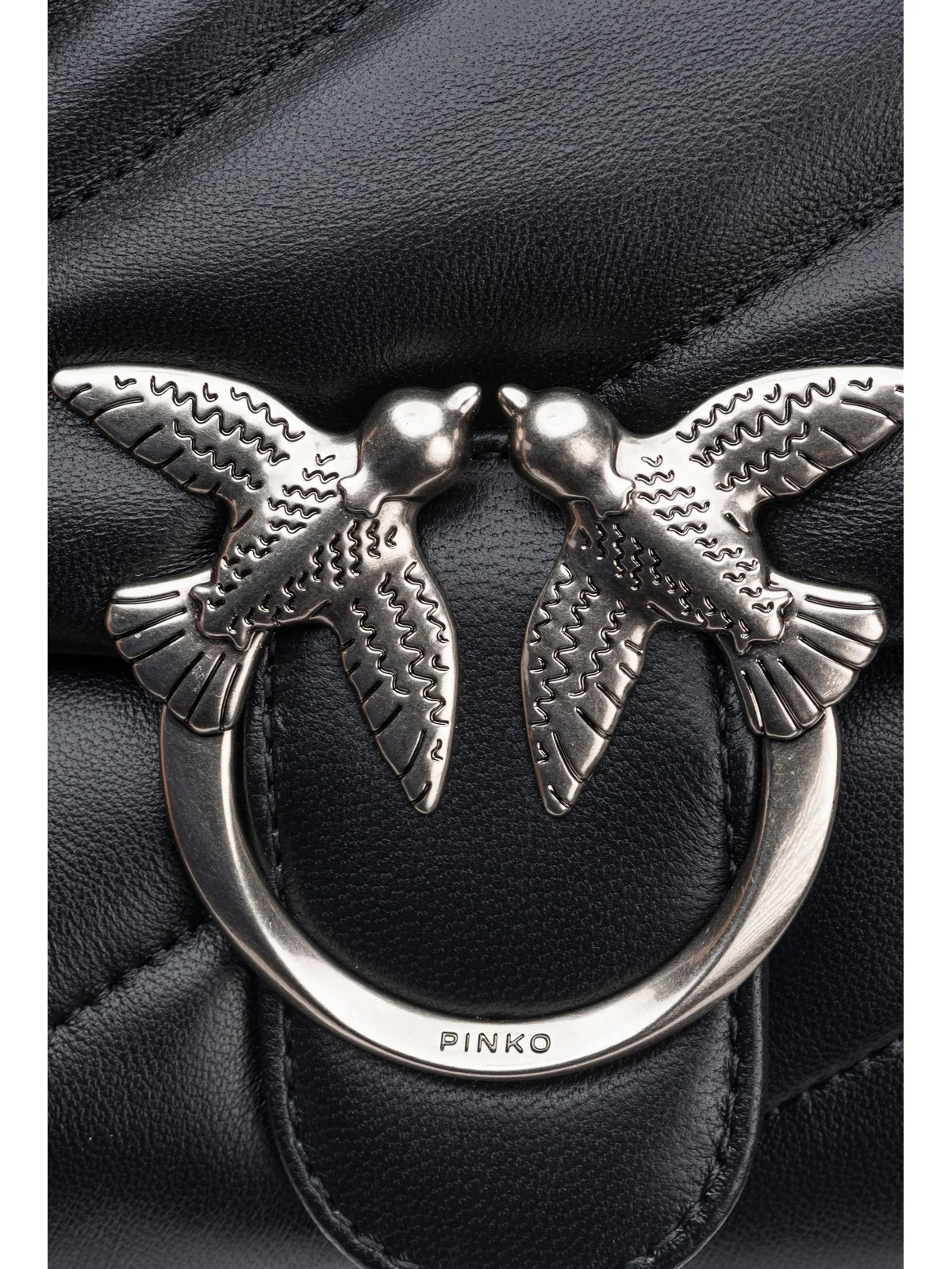 PINKO Borsa Donna Love Puff Mini Cl Sheep Nappa 100039-A0F2 Z99O NERO-OLD SILVER - Image 4