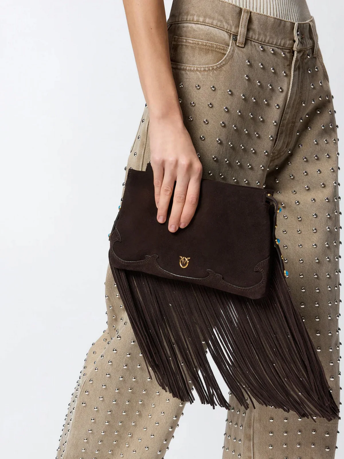 PINKO Borsa Donna TRIPLET MINI FRINGES SUEDE 106665-A0F6 M11P MARRONE CAFFE'-MIX - Image 3