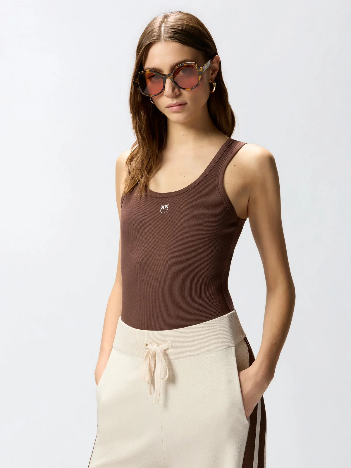 PINKO Canotta Donna CALCOLATORE CANOTTIERA 100807-A338 L78 MARRONE TERRA X PIANTE - Image 3