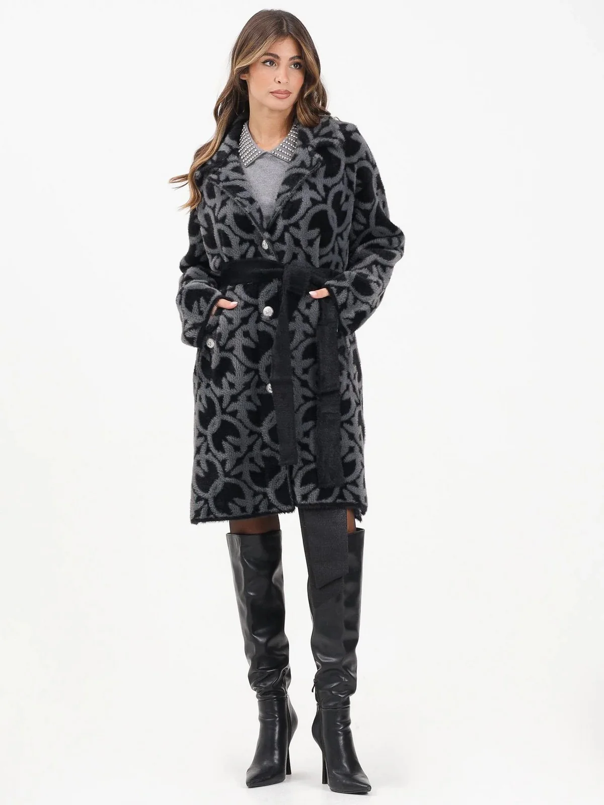 PINKO Cappotto Donna ZANTE CAPPOTTO 105415-A2WY IZ9 GRIGIO/NERO - Image 2