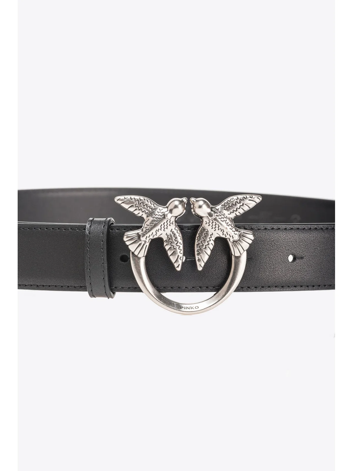 PINKO Cintura Donna Love Berry H3 Belt Vitello Set 100125-A0F1 Z99O NERO-OLD SILVER - Image 2