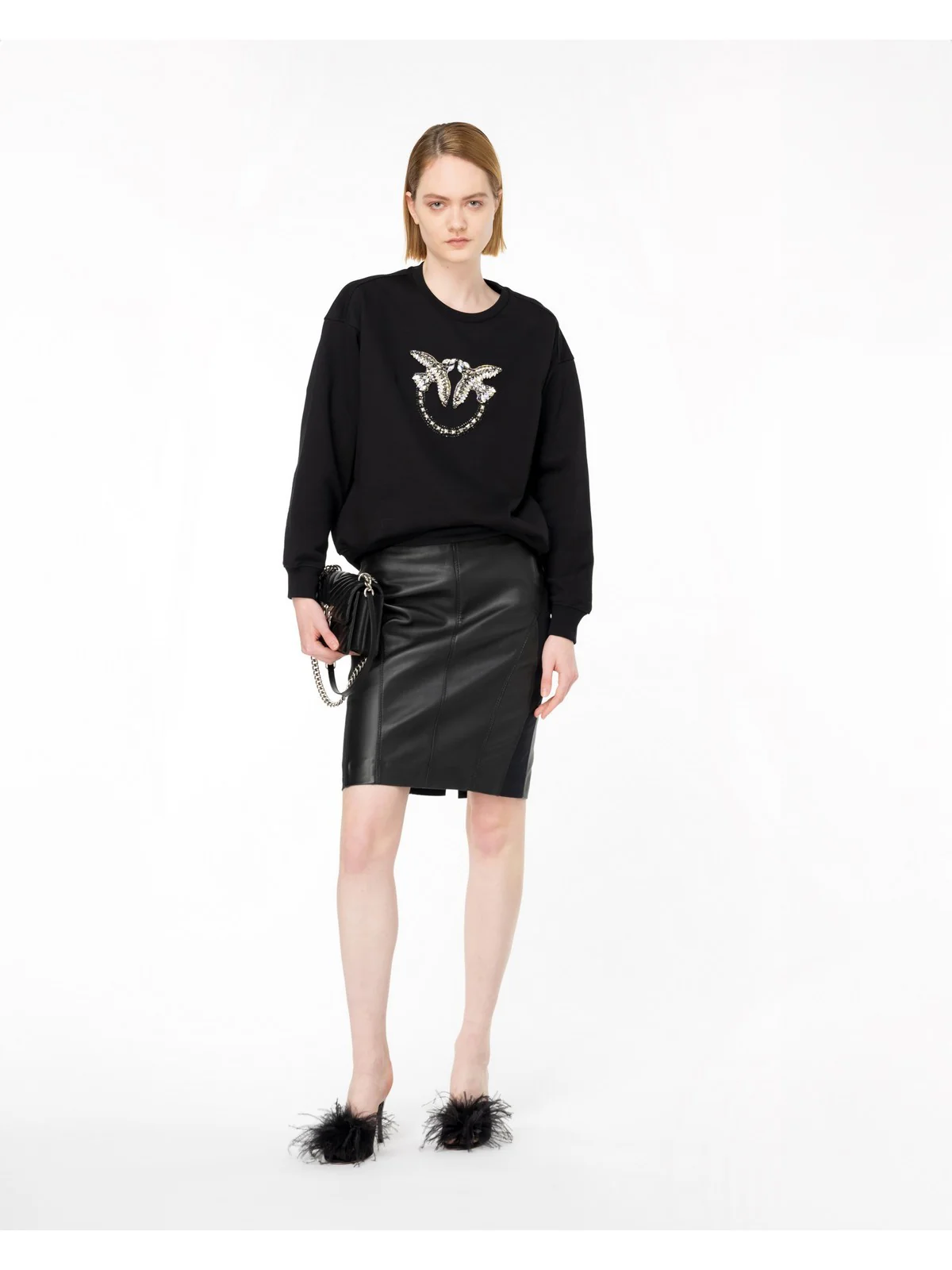 PINKO Felpa Donna Nelly Maglia Felpa Logo Birds 100534-A24F Z99 Nero - Image 2