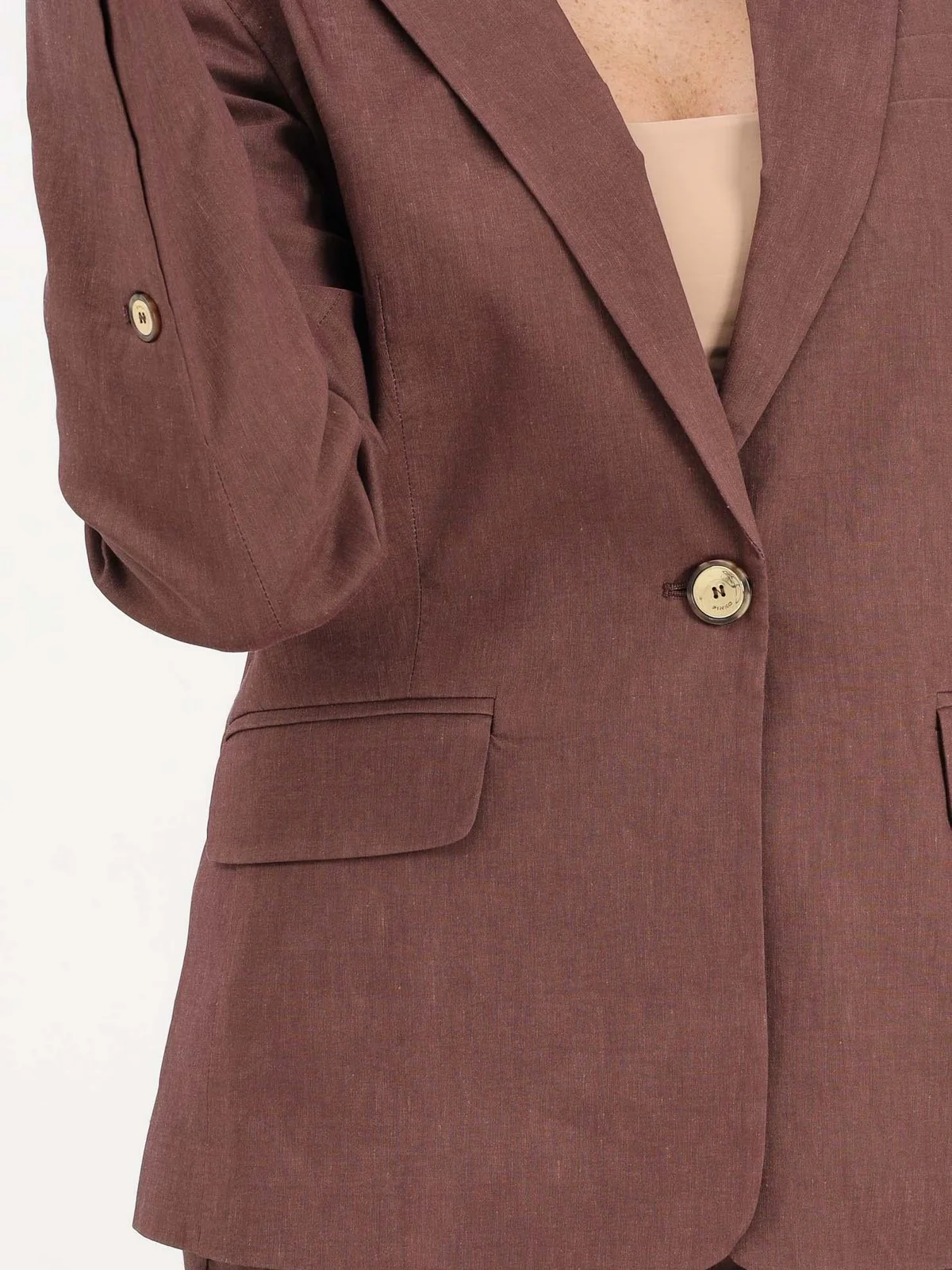 PINKO Giacca Donna FREDA GIACCA LINO STRETCH 106597-A34I L78 MARRONE TERRA X PIANTE - Image 5