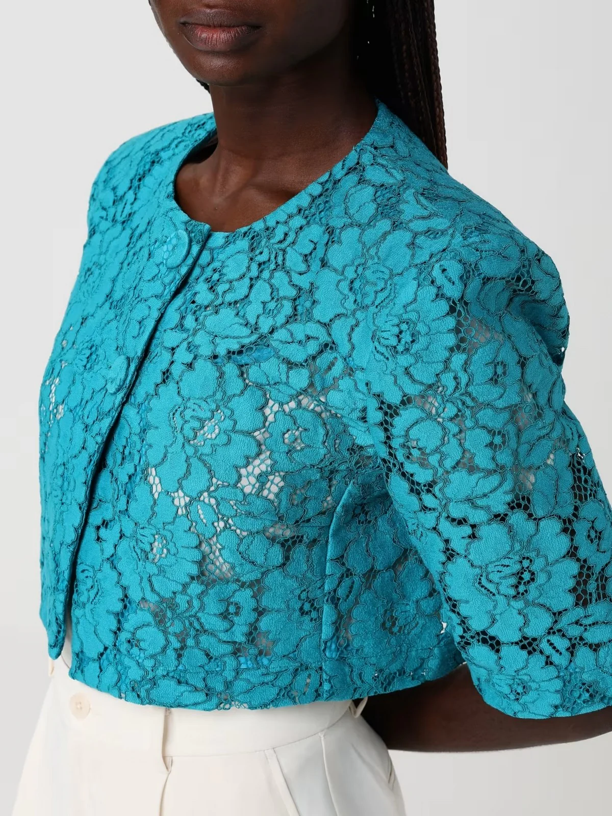 PINKO Giacca Donna PLATANO SPENCER PIZZO REBRODE 106552-A330 V76 VERDE MATTONELLA - Image 4