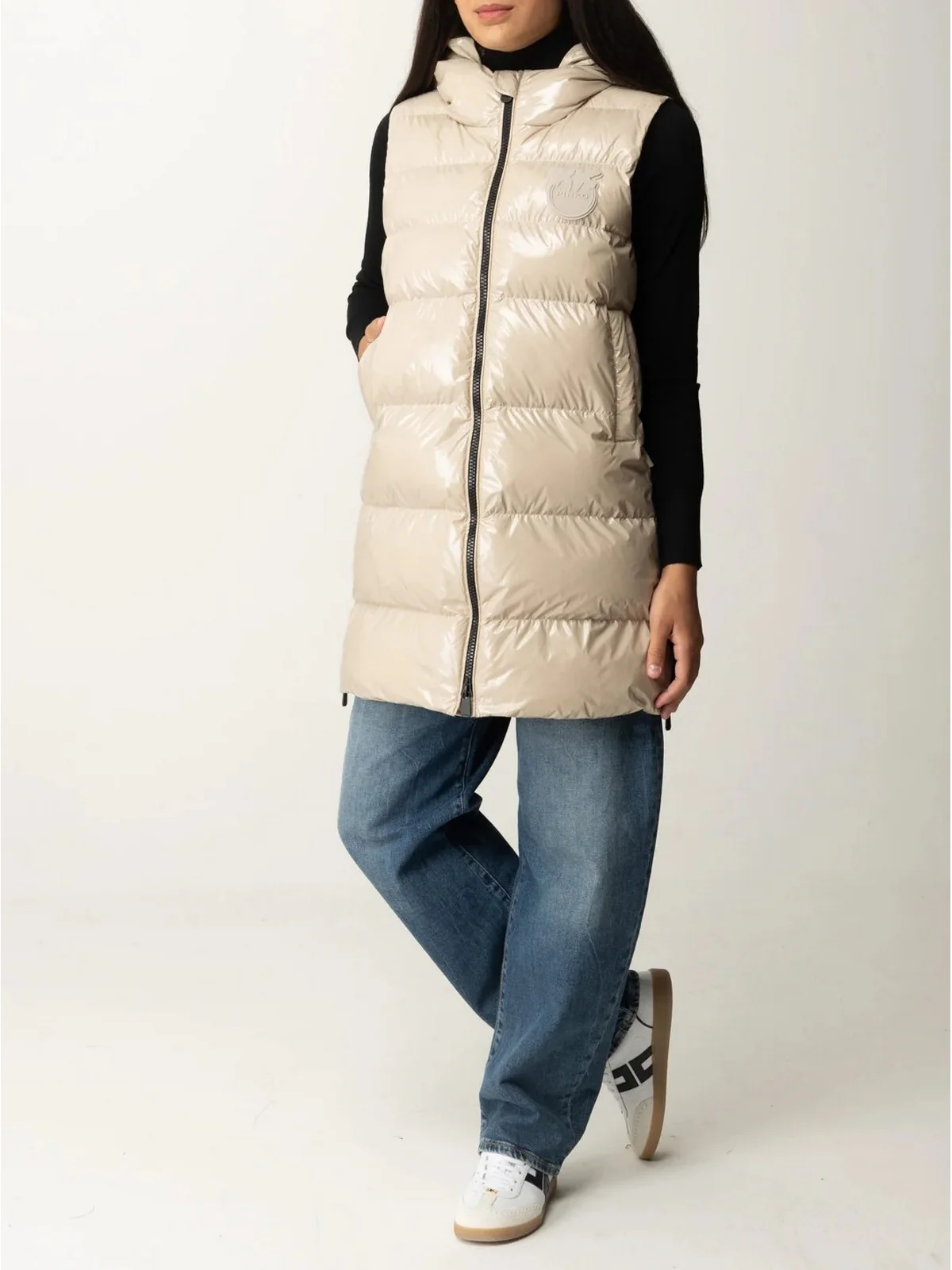 PINKO Gilet Donna Graffetta Gilet Crystal Nylon 103825-A11K D05 Beige - Image 4