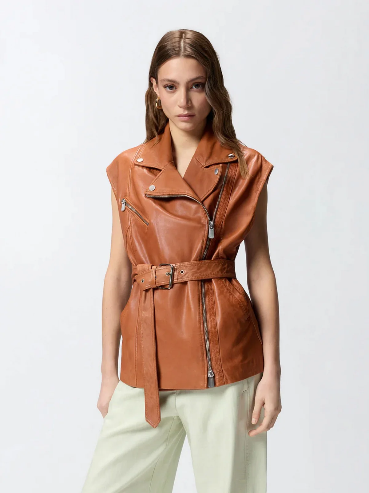 PINKO Gilet Donna GYPSY GILET PELLE LAVATA 106232-A31X L38 MARRONE CREMA DI MOCA - Image 4