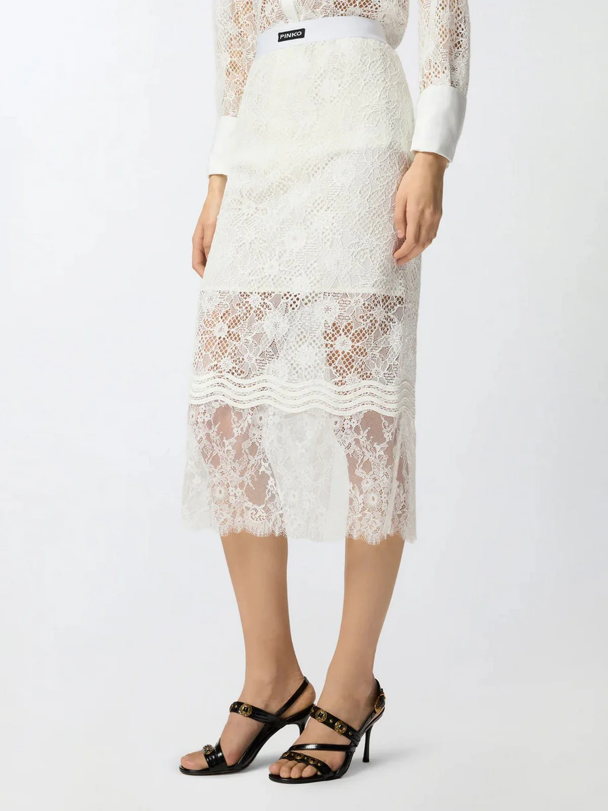 PINKO Gonna Donna HARMONIE GONNA PIZZO REBRODE 106664-A381 Z05 BIANCO-BIANCANEVE - Image 4