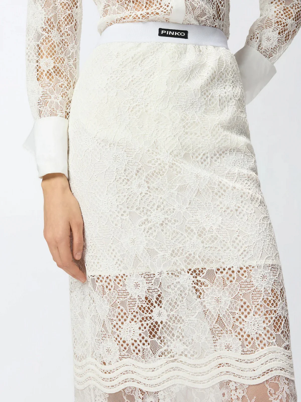 PINKO Gonna Donna HARMONIE GONNA PIZZO REBRODE 106664-A381 Z05 BIANCO-BIANCANEVE - Image 5