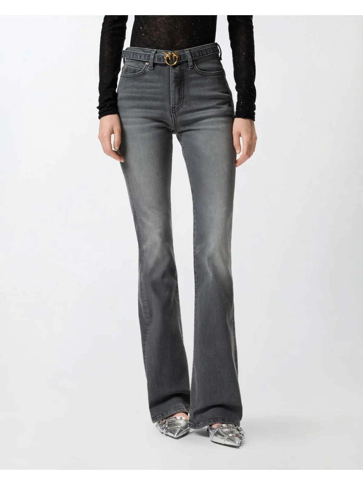 PINKO Jeans Donna FLORA FLARE 100166-A2S2 PJ9 LAVAGGIO DARK GRAY - Image 2