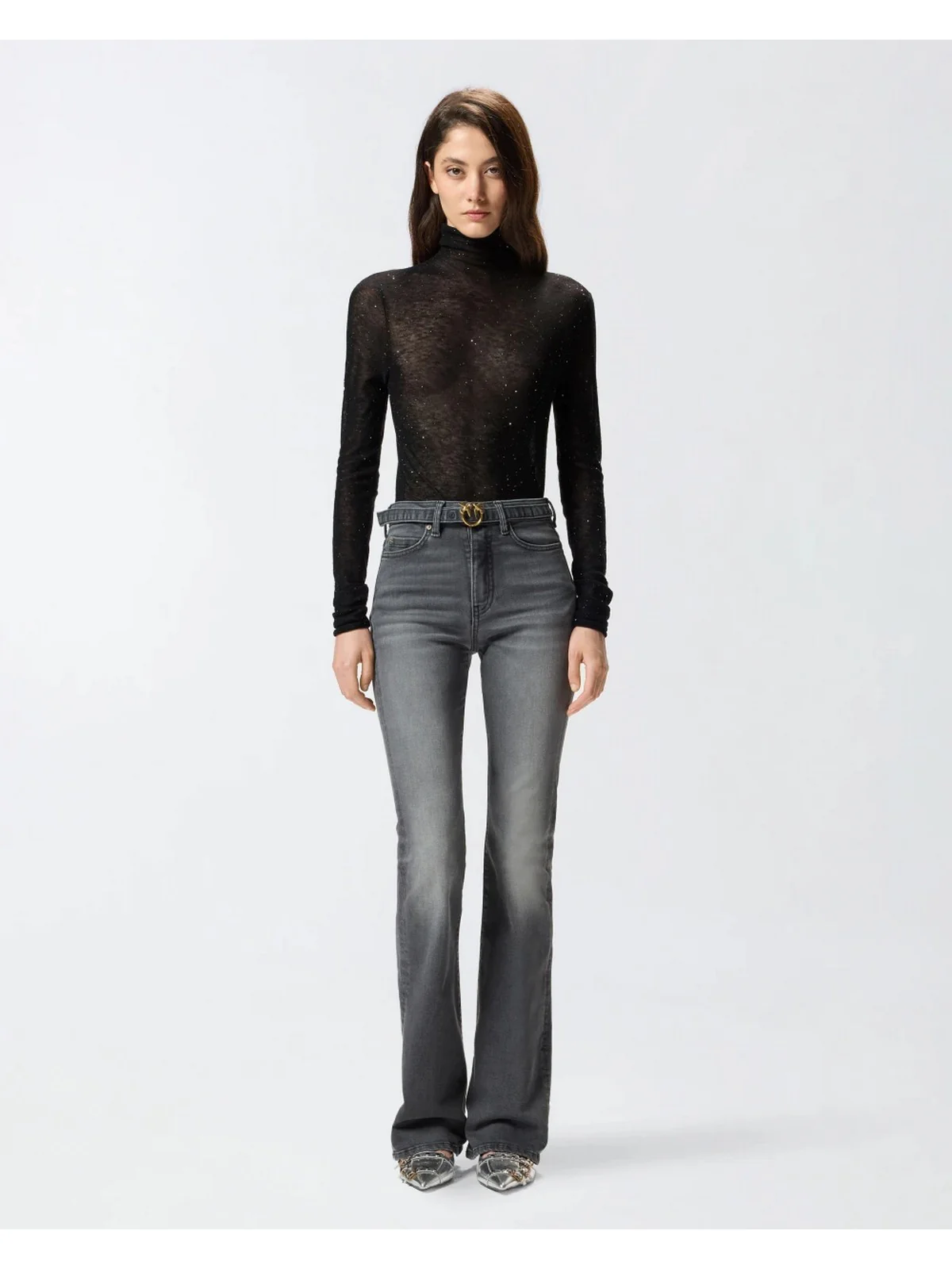PINKO Jeans Donna FLORA FLARE 100166-A2S2 PJ9 LAVAGGIO DARK GRAY - Image 4