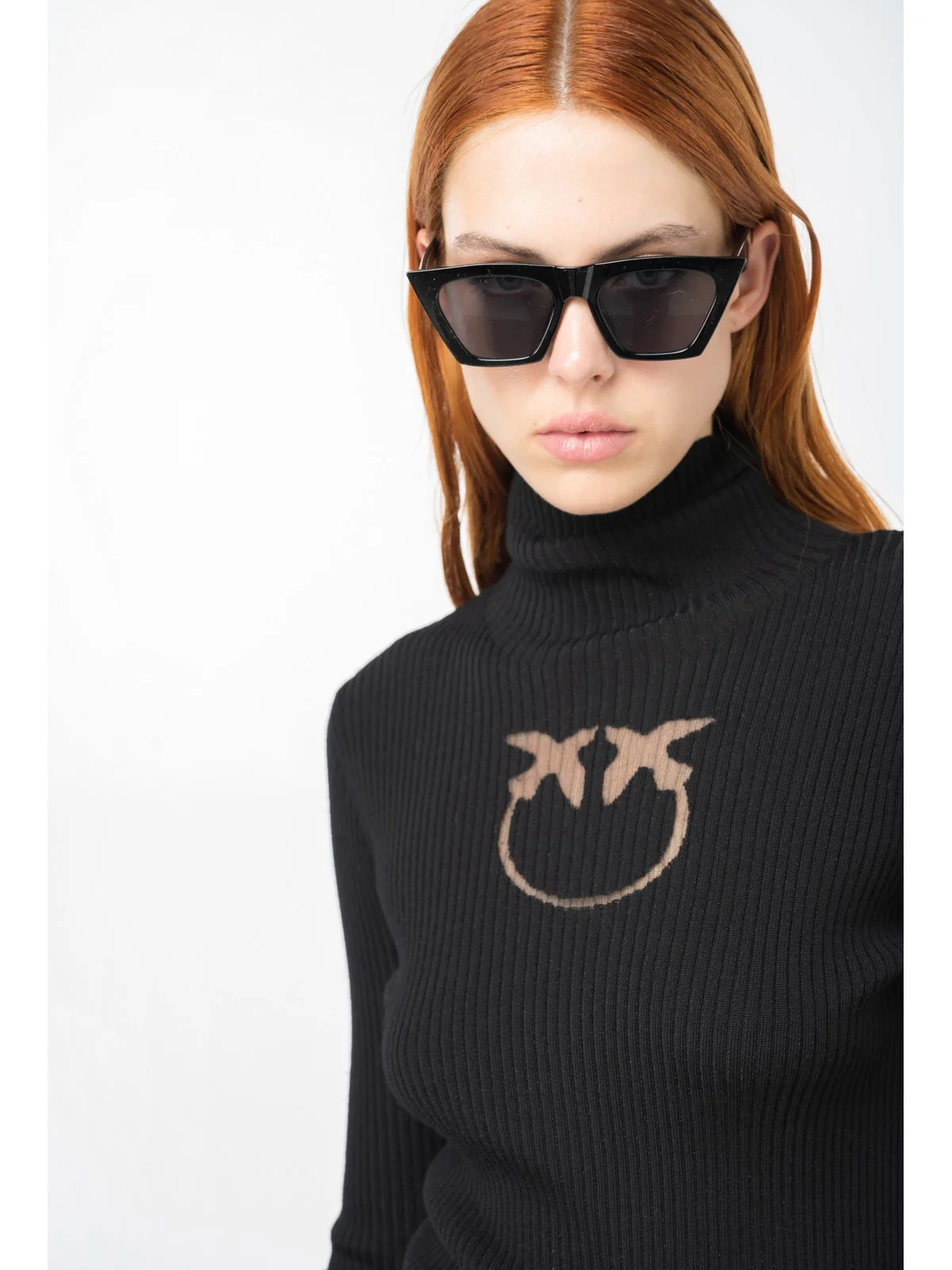 PINKO Maglione Donna Tartaruga Maglia Lana Logo In 102020-A18M Z99 Nero - Image 4