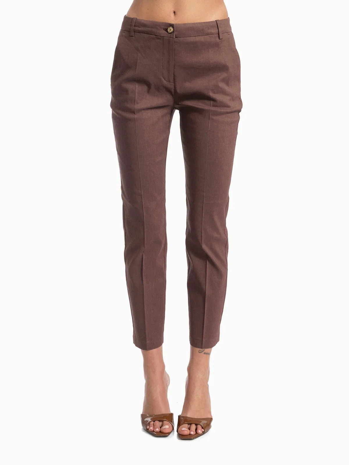 PINKO Pantalone Donna BELLO PANTALONE LINO STRETCH 100155-A34I L78 MARRONE TERRA X PIANTE - Image 2